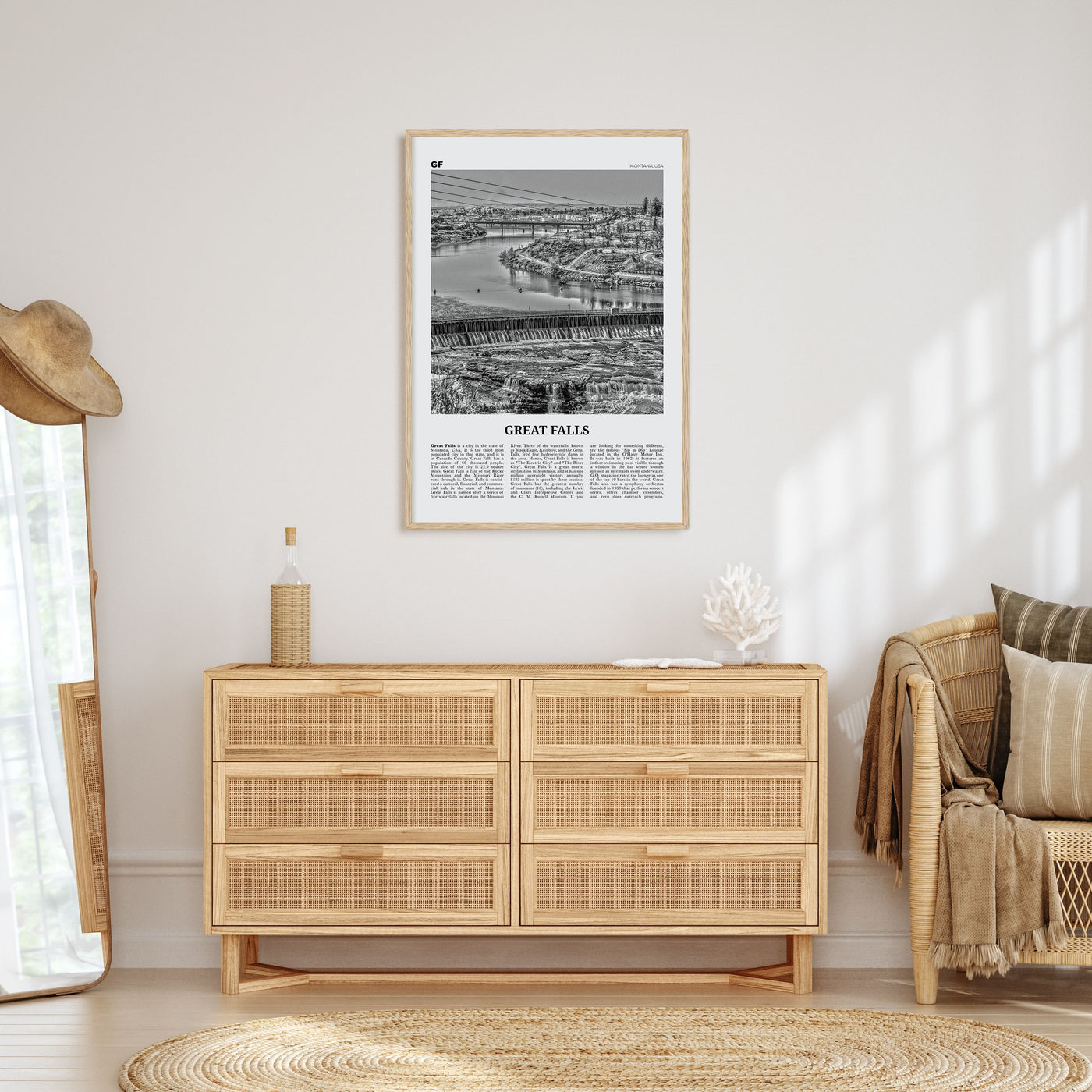 Great Falls, Montana Travel B&W Poster