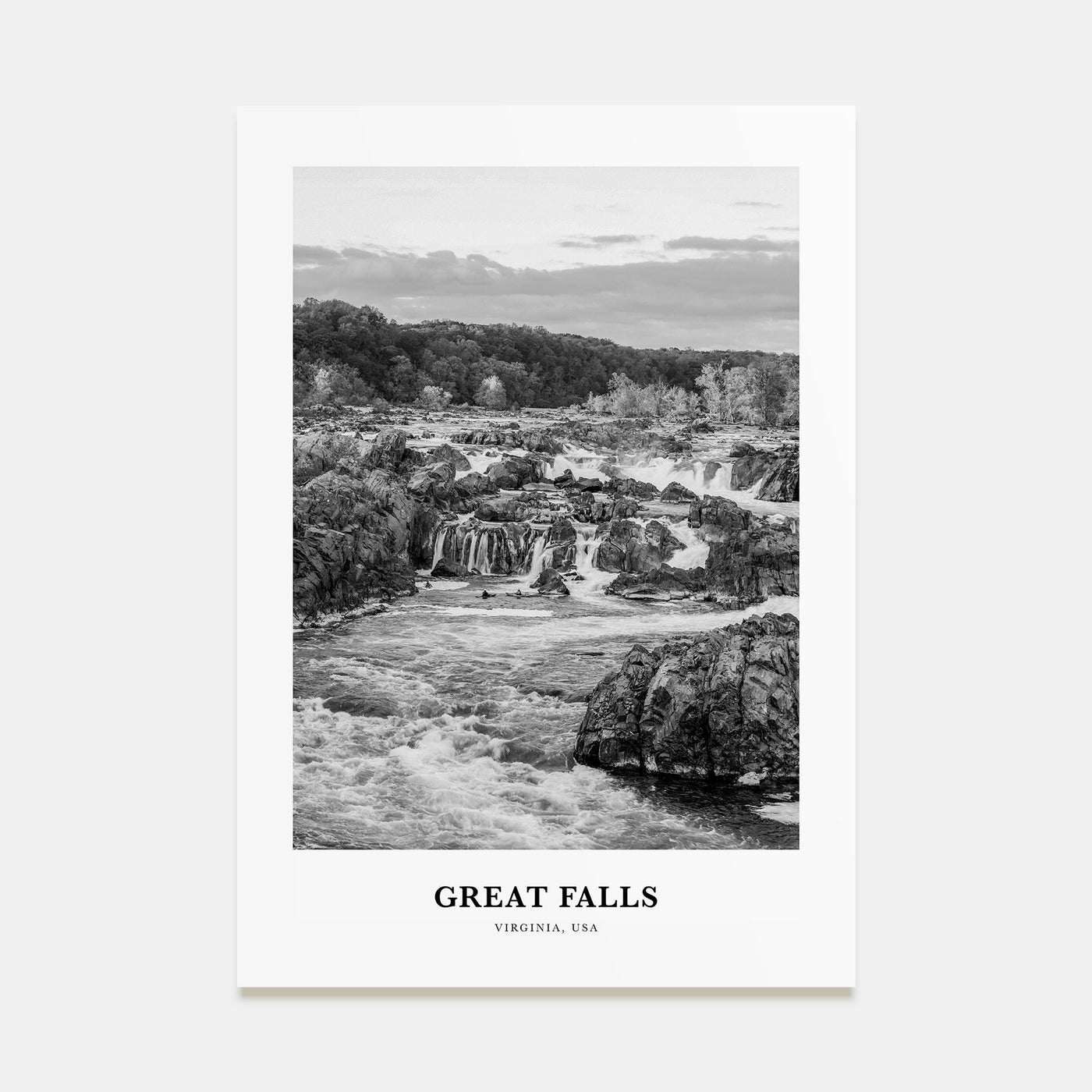 Great Falls, Virginia Portrait B&W Poster