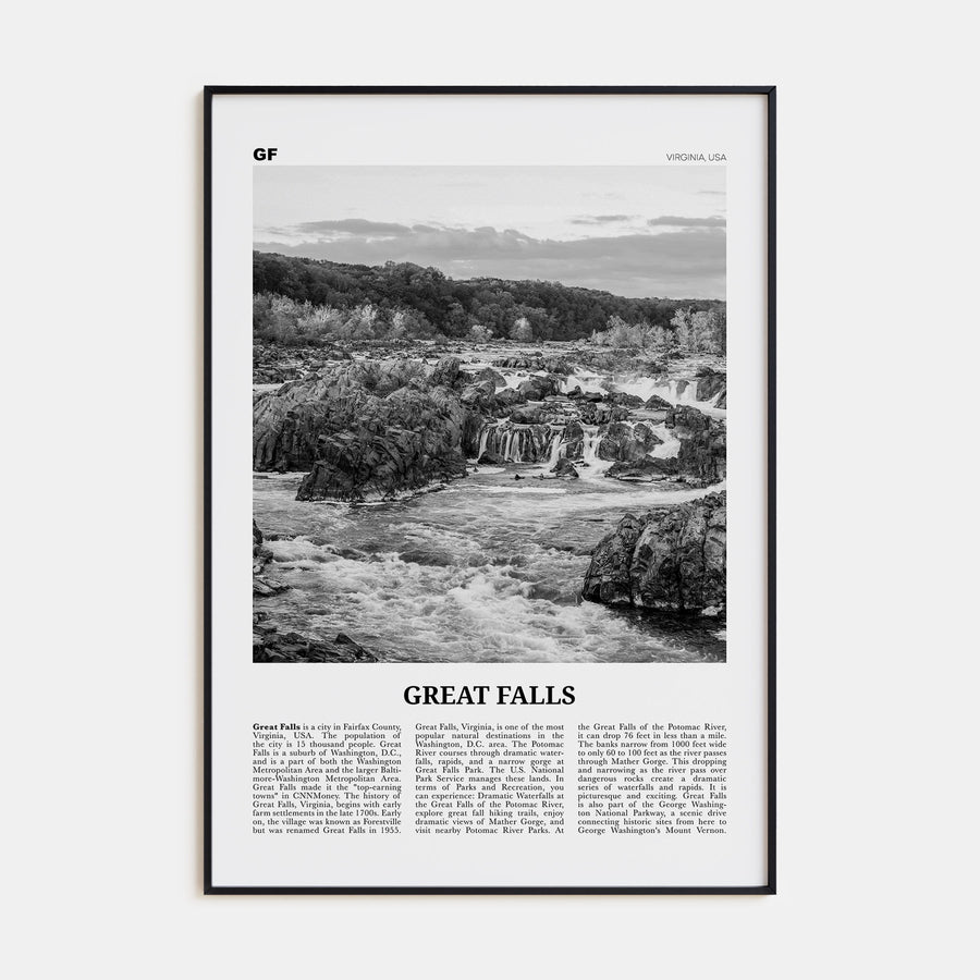 Great Falls, Virginia Travel B&W Poster