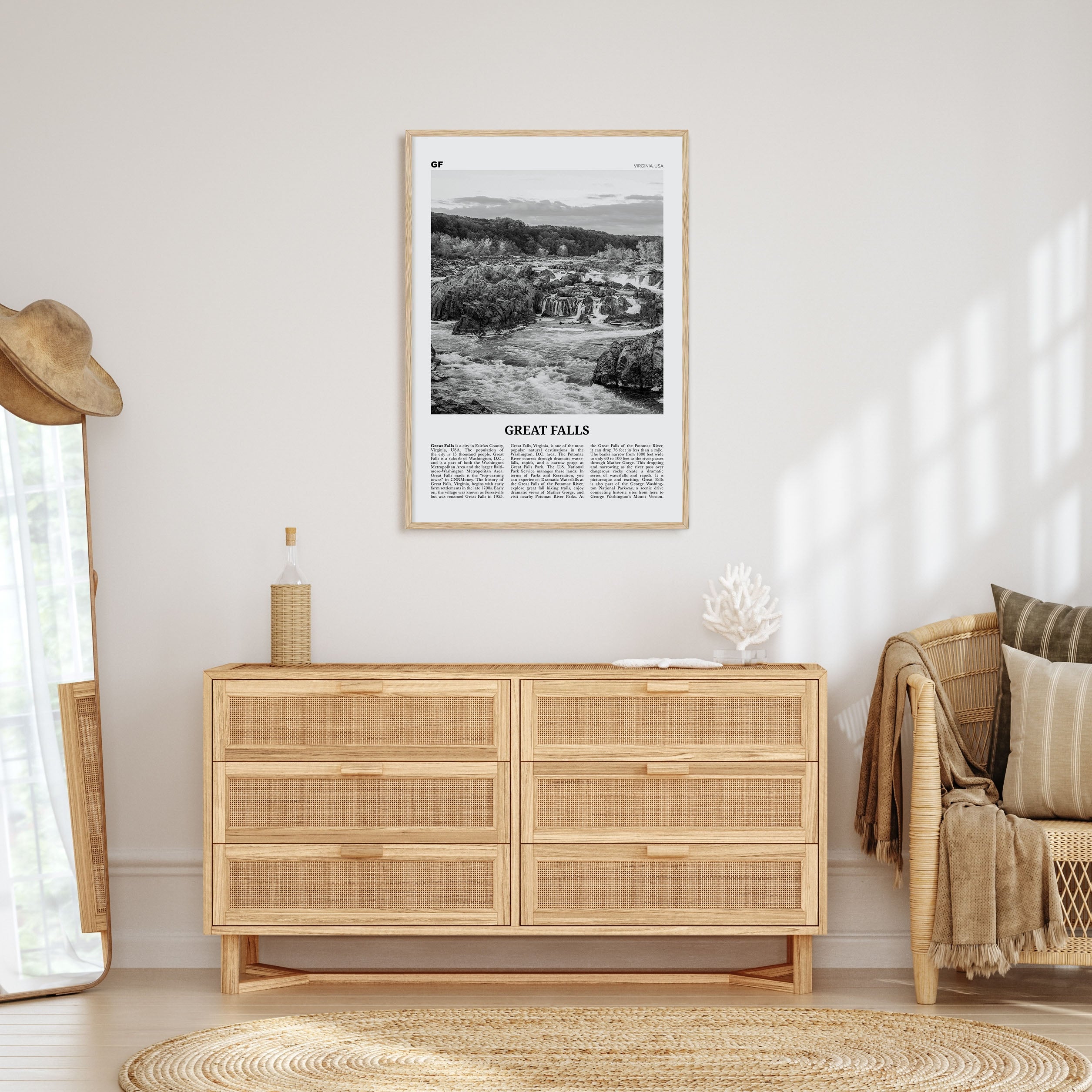 Great Falls, Virginia Travel B&W Poster