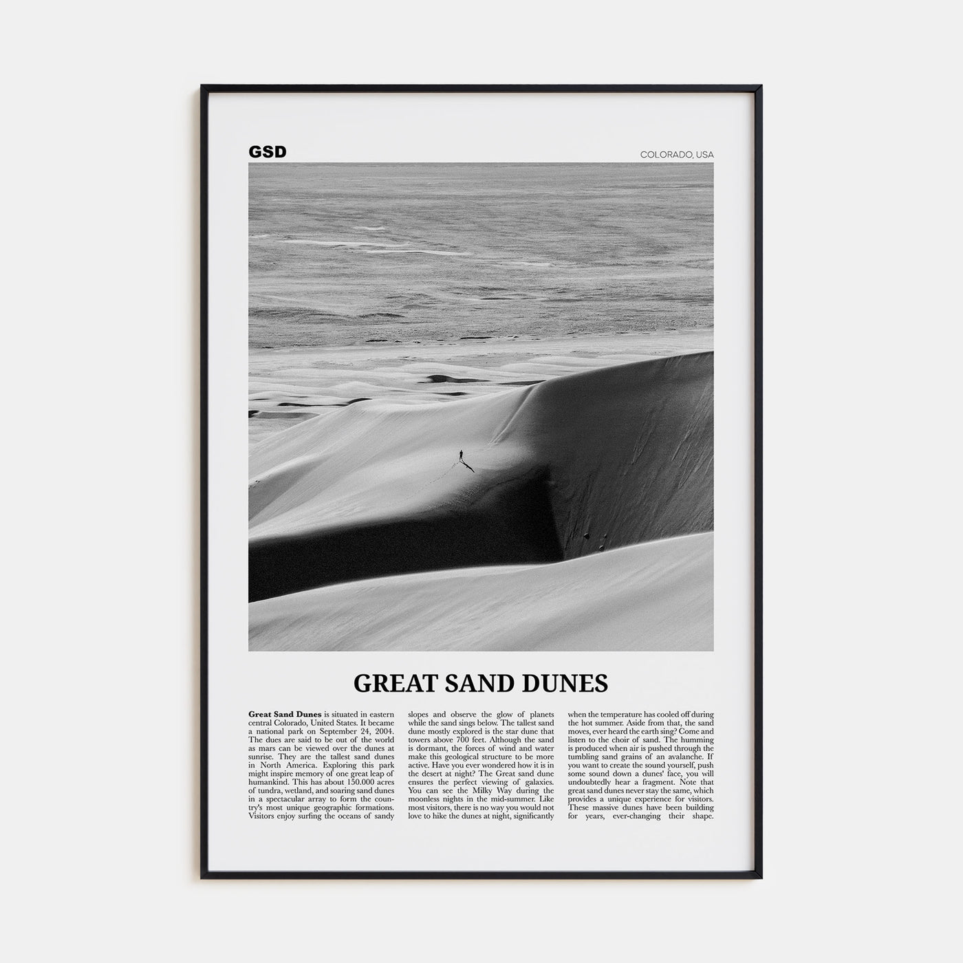 Great Sand Dunes National Park Travel B&W Poster