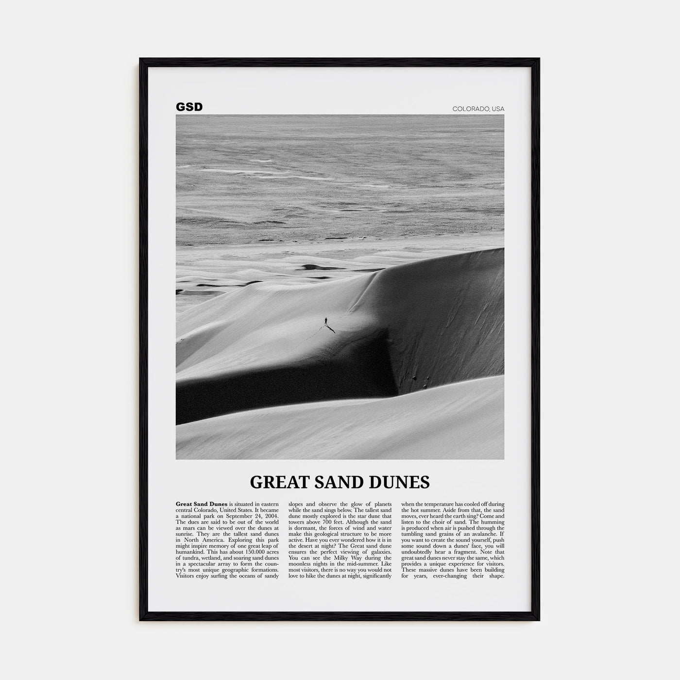 Great Sand Dunes National Park Travel B&W Poster