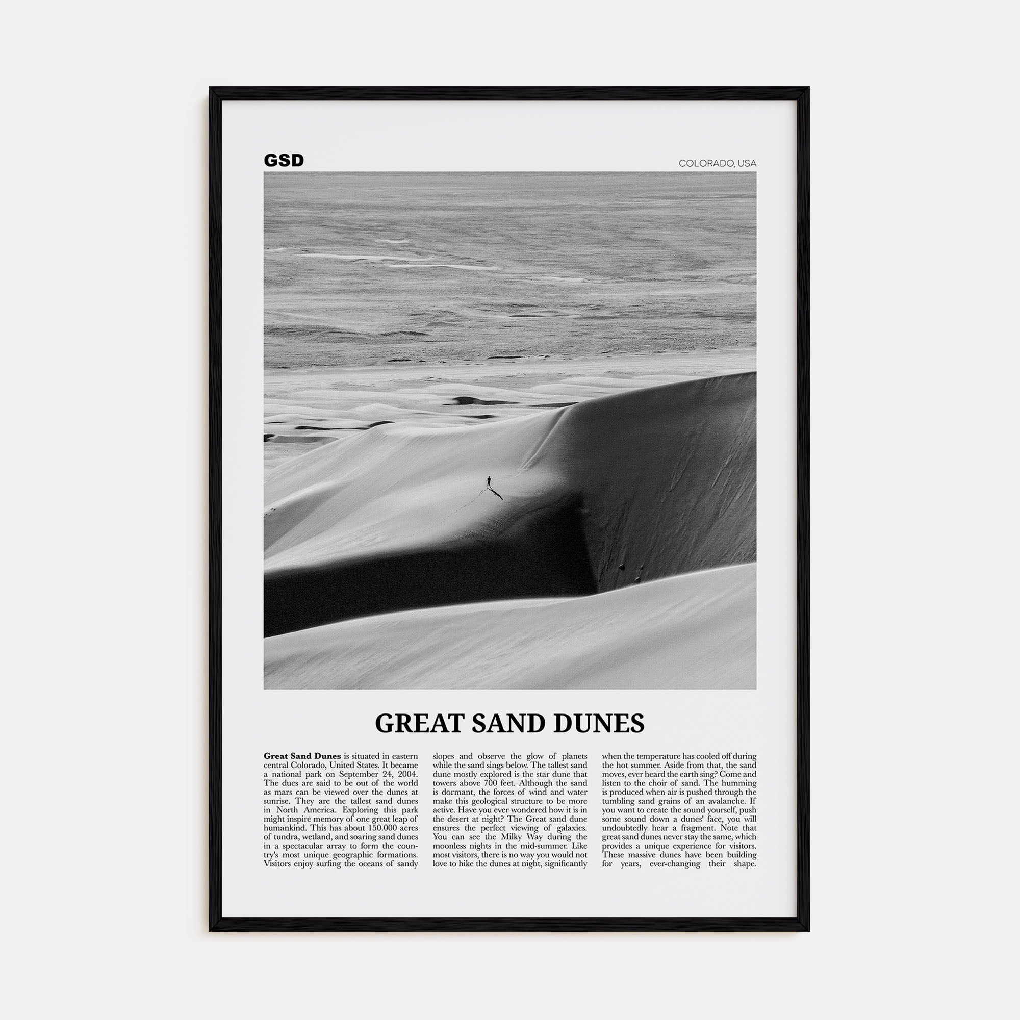 Great Sand Dunes National Park Travel B&W Poster