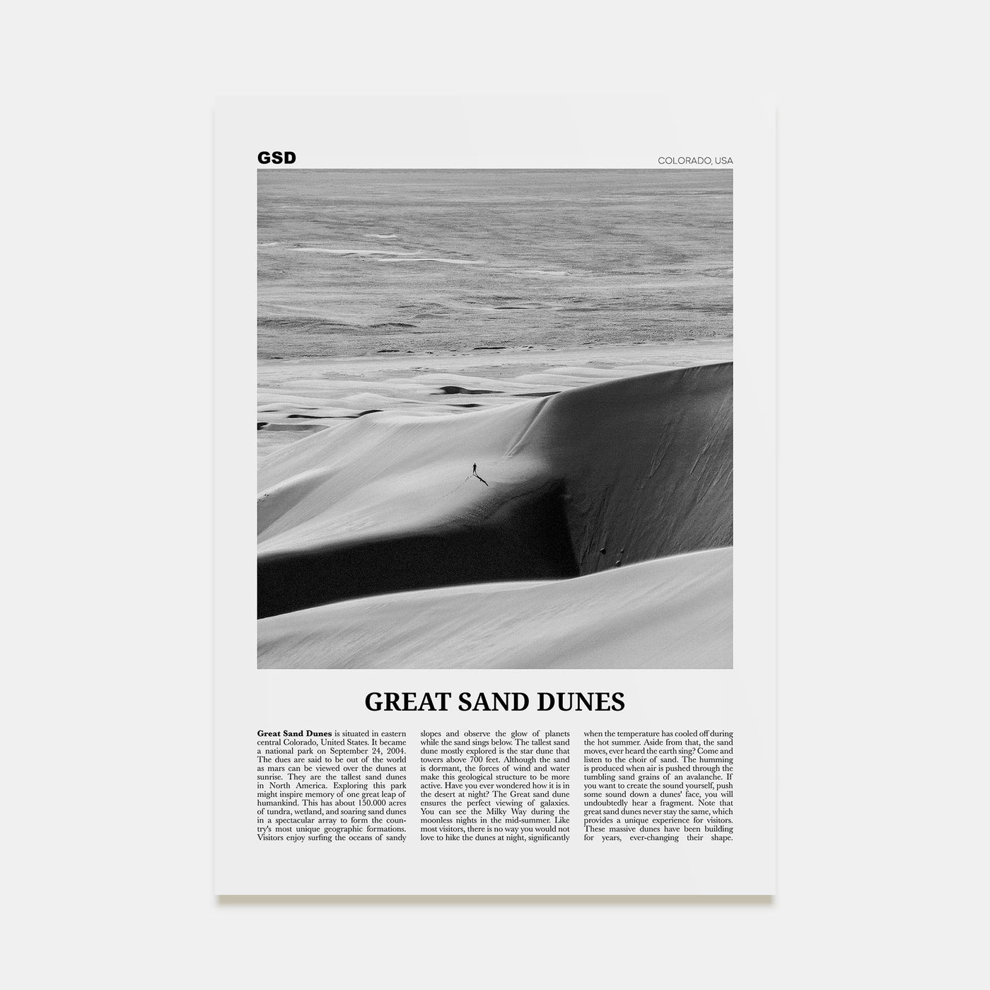 Great Sand Dunes National Park Travel B&W Poster