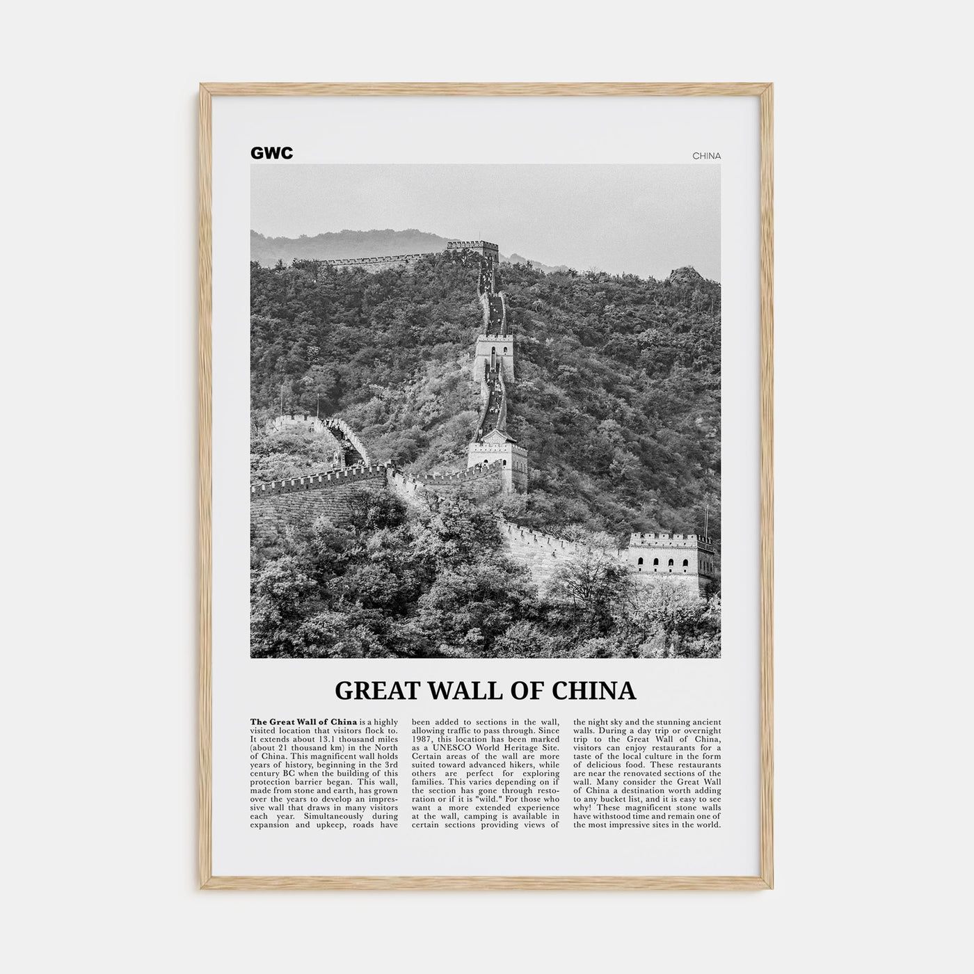 Great Wall of China Travel B&W Poster
