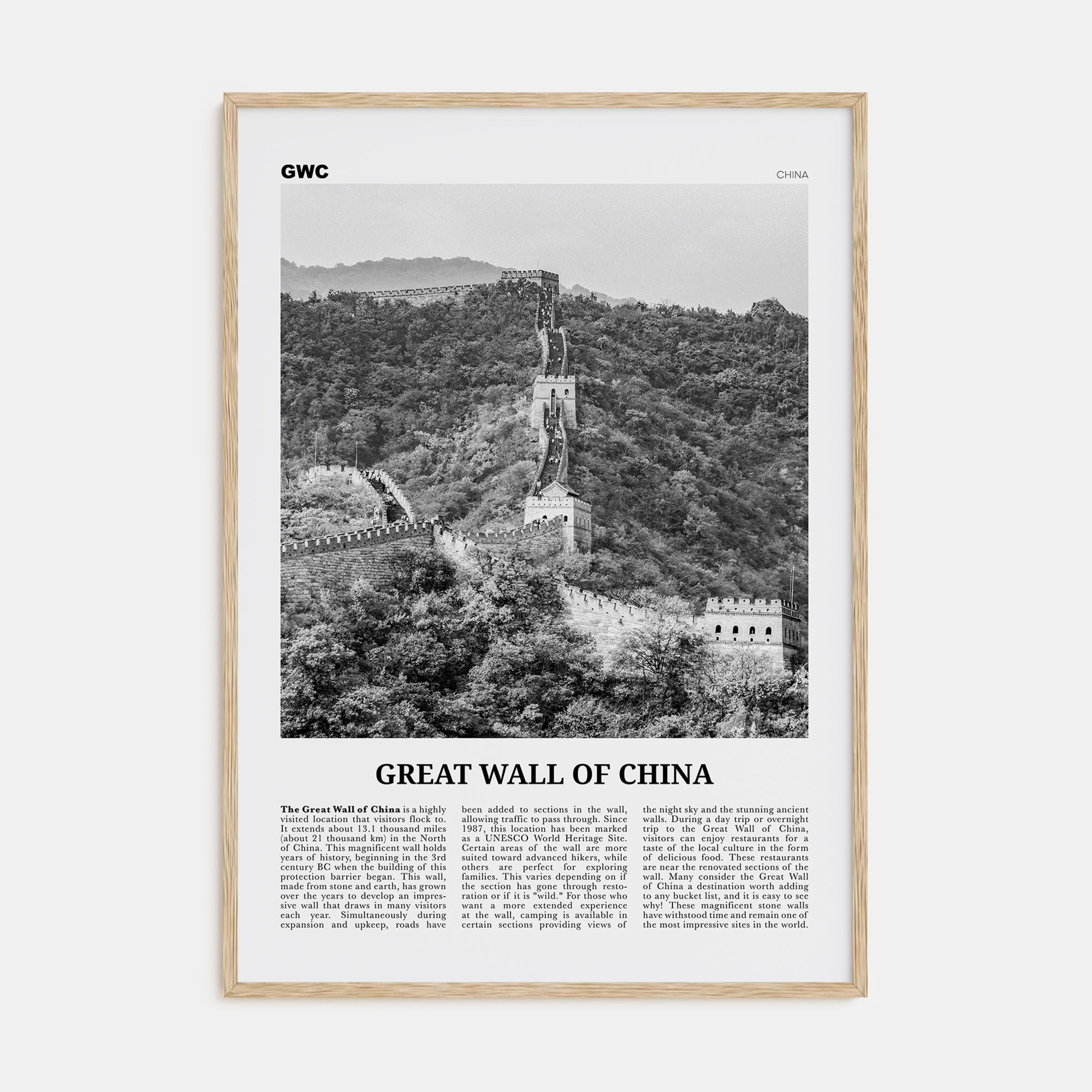Great Wall of China Travel B&W Poster