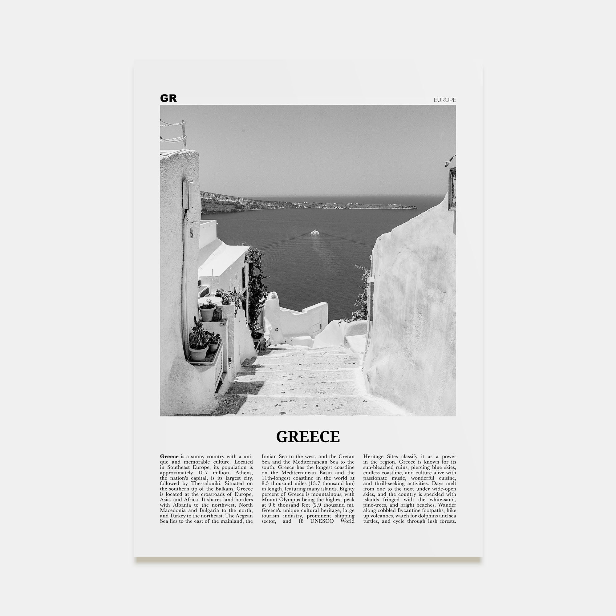 Greece Travel B&W No 2 Poster