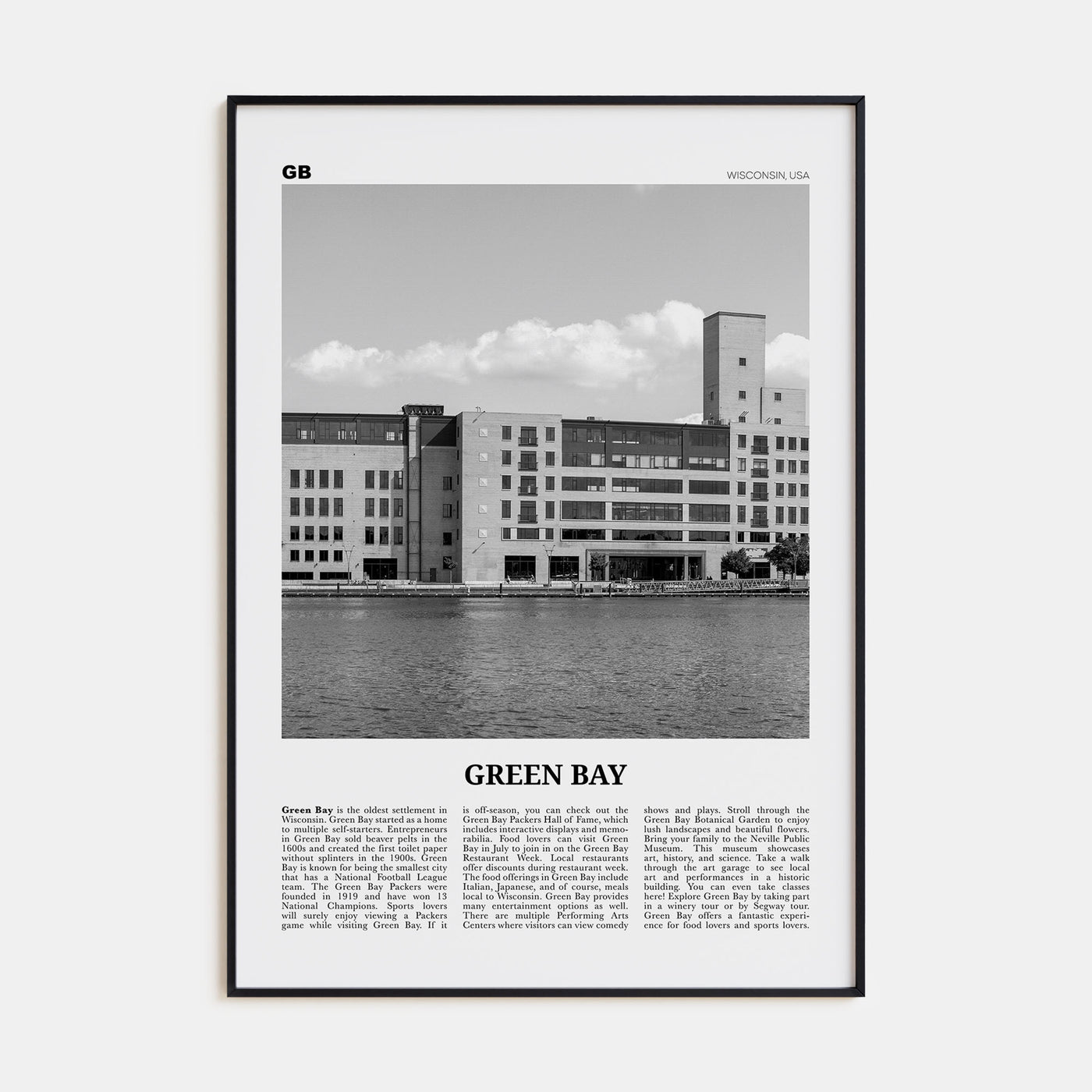 Green Bay Travel B&W Poster