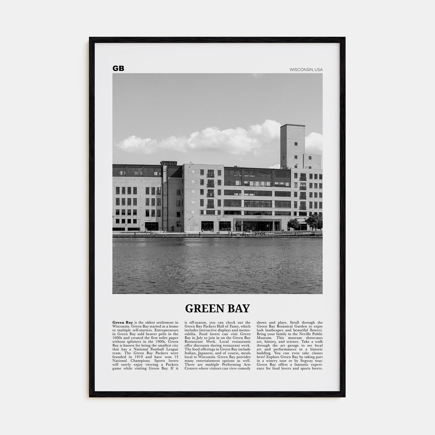 Green Bay Travel B&W Poster