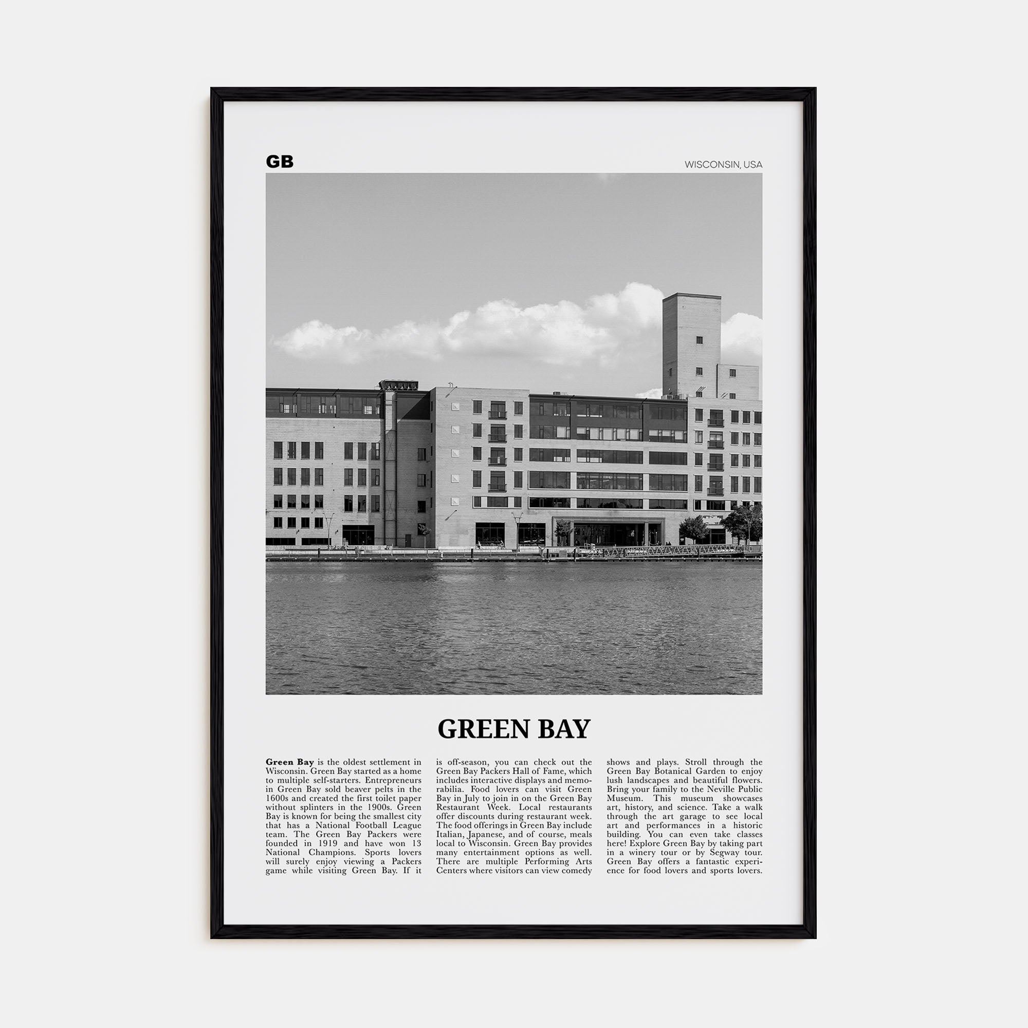 Green Bay Travel B&W Poster