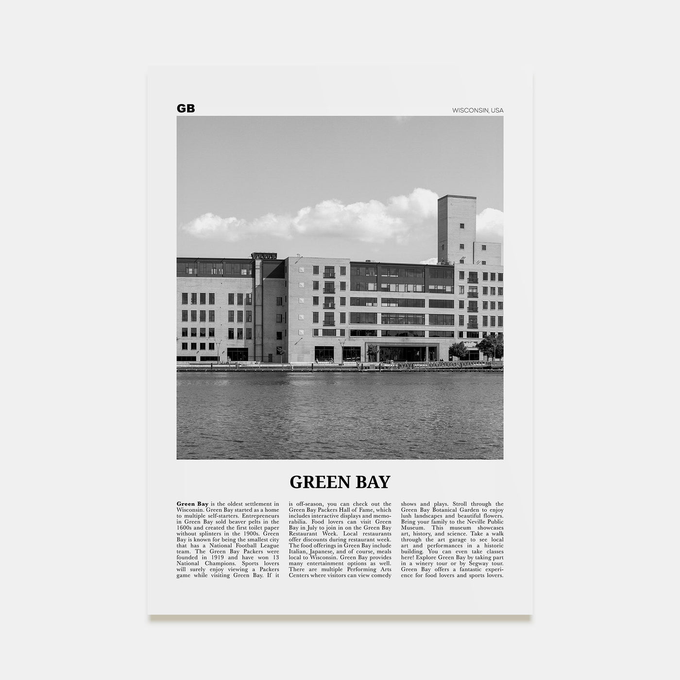 Green Bay Travel B&W Poster