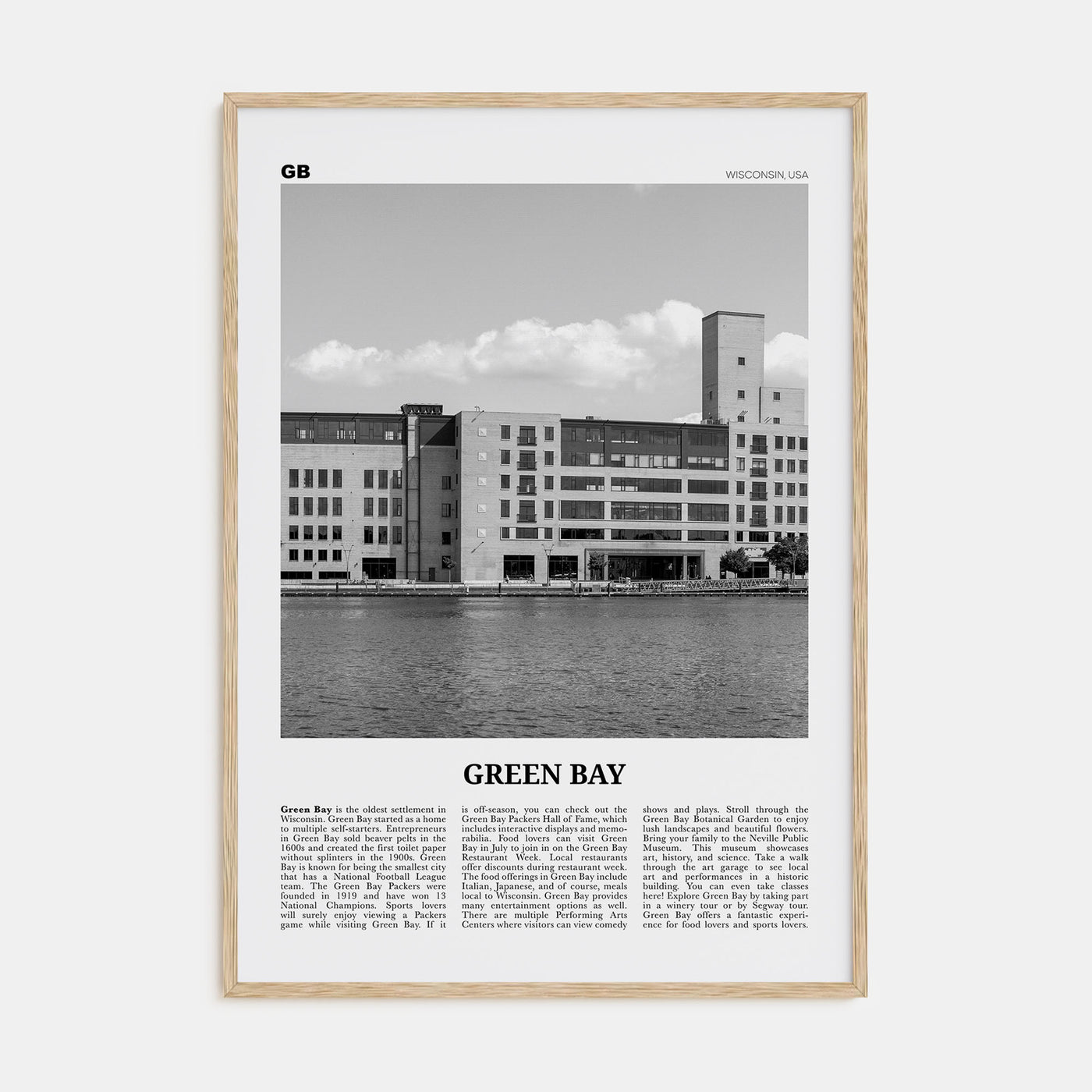 Green Bay Travel B&W Poster