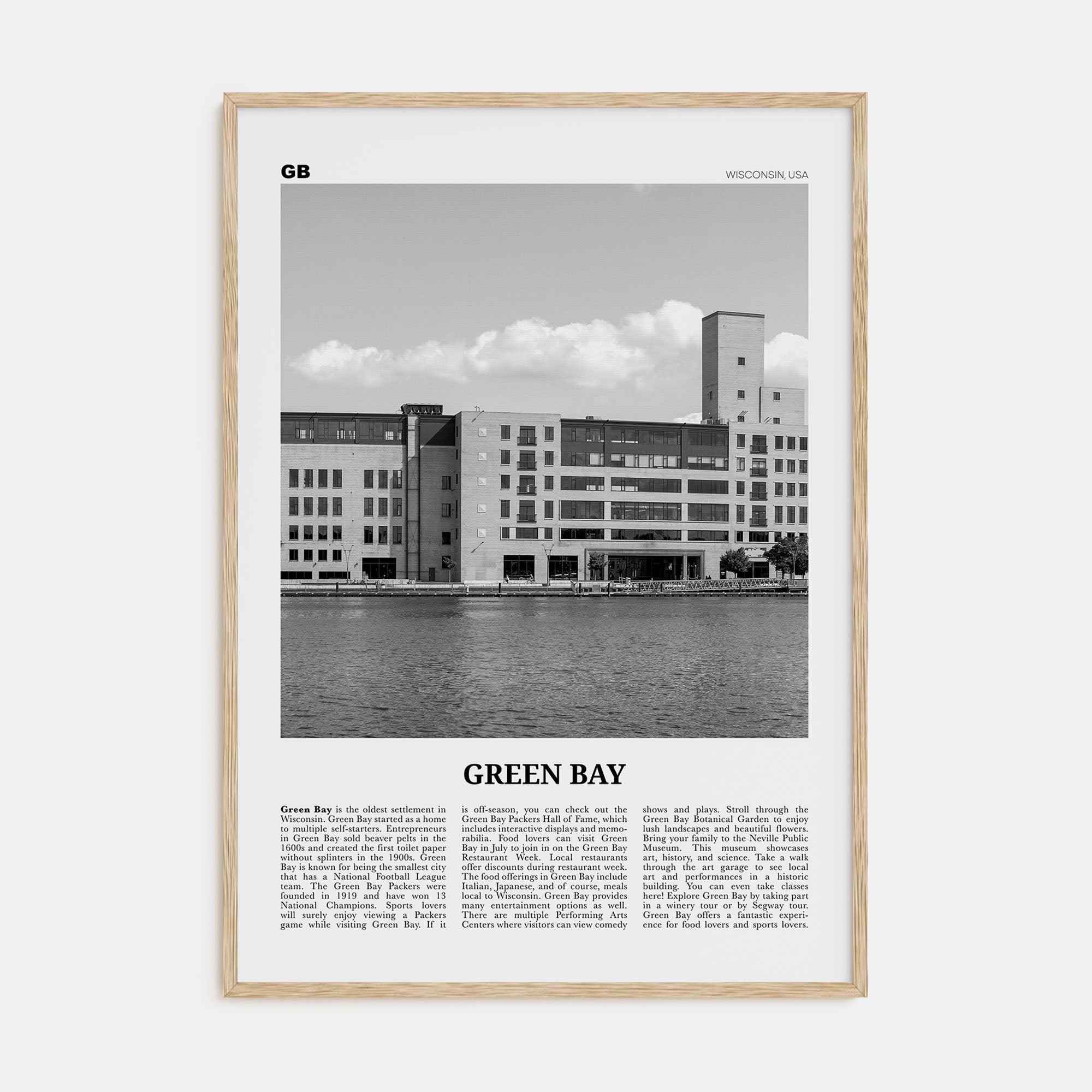 Green Bay Travel B&W Poster