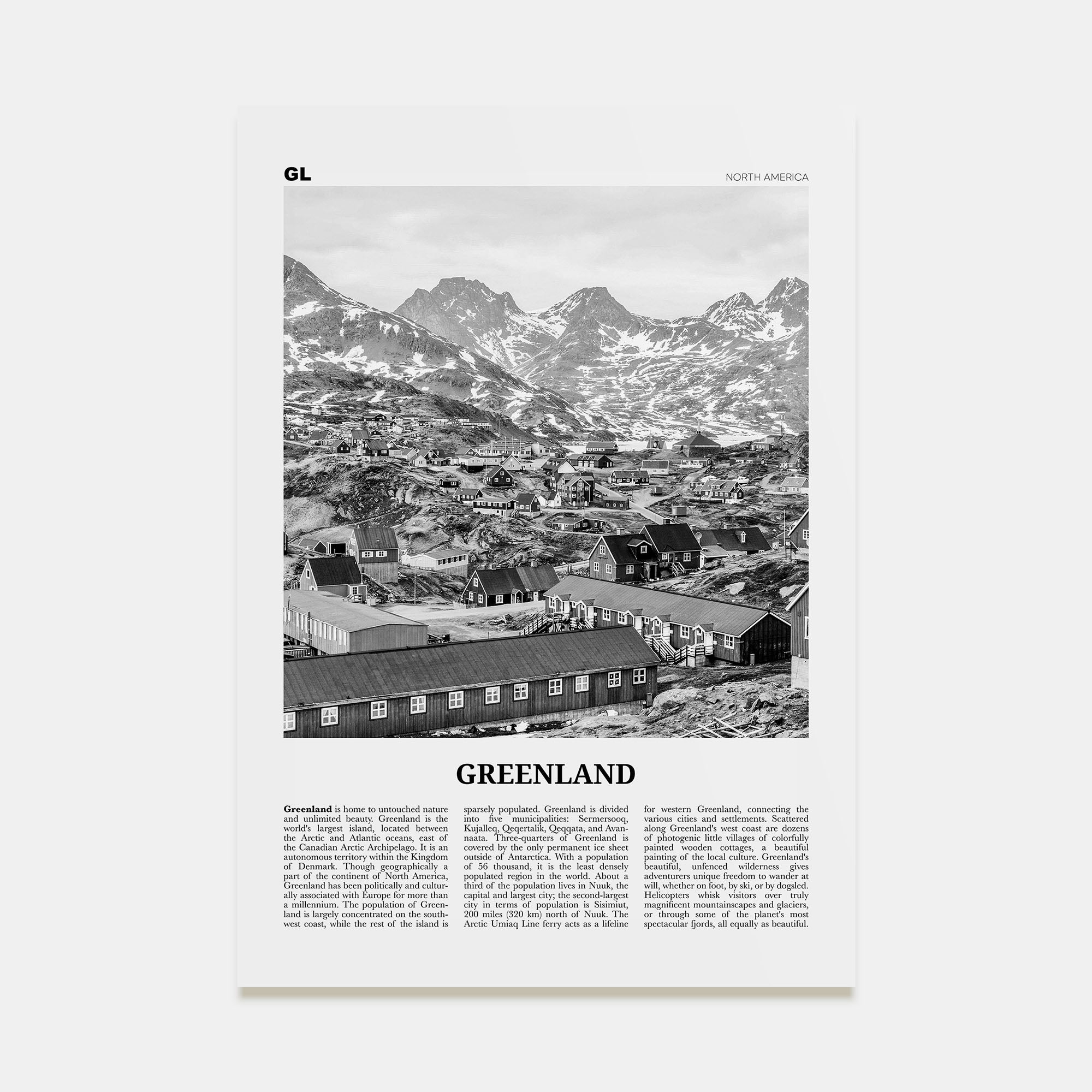 Greenland Travel B&W Poster