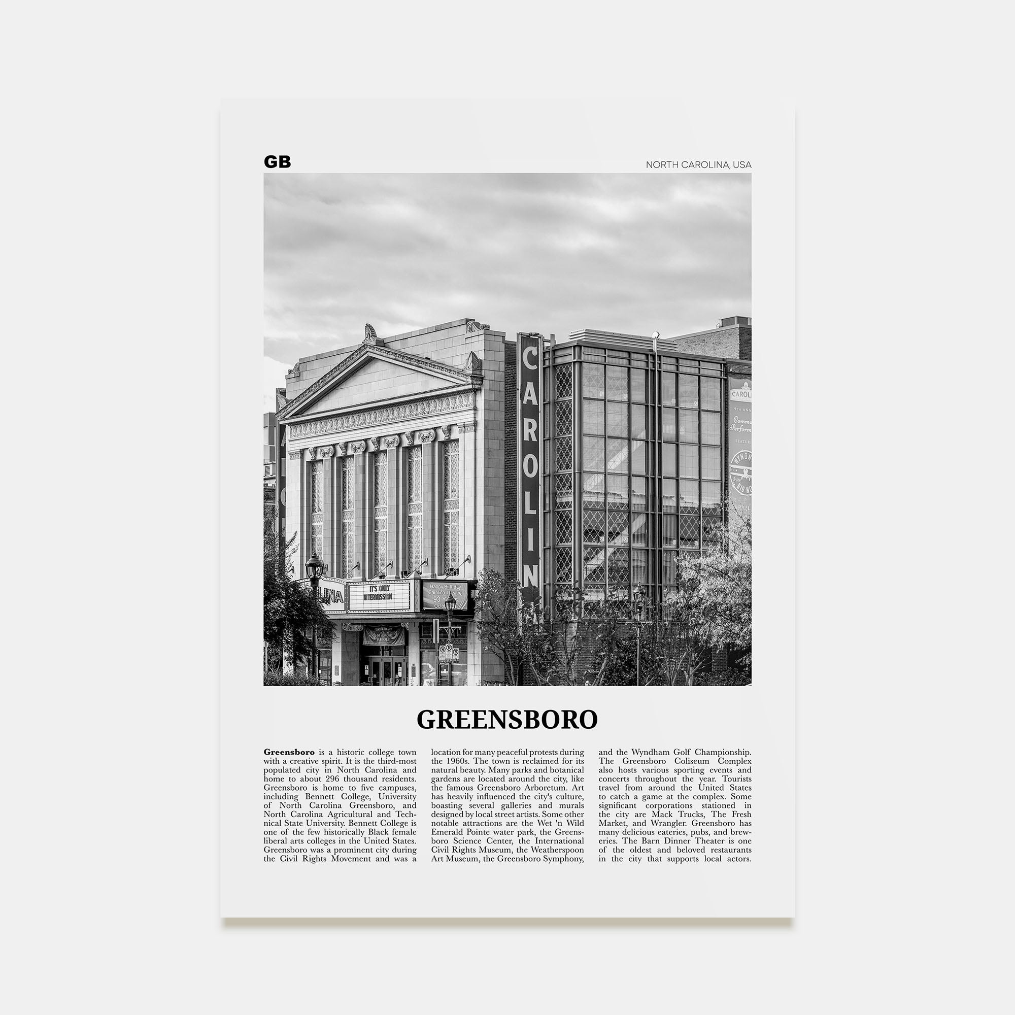 Greensboro Travel B&W No 2 Poster