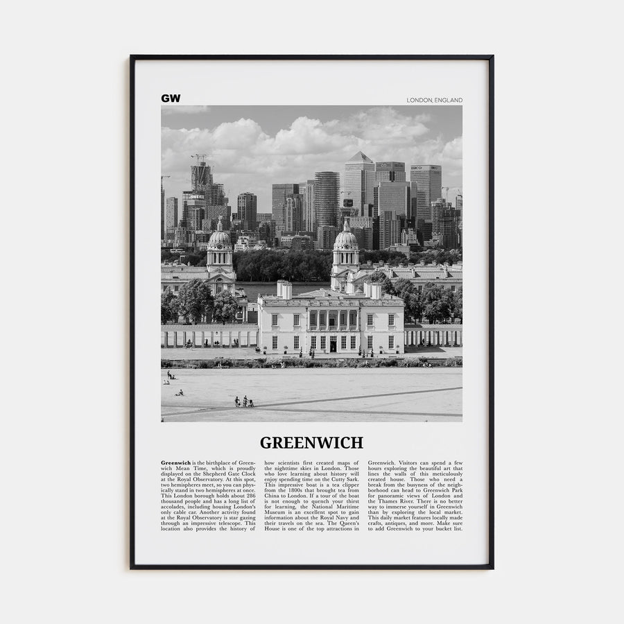 Greenwich, London Travel B&W Poster