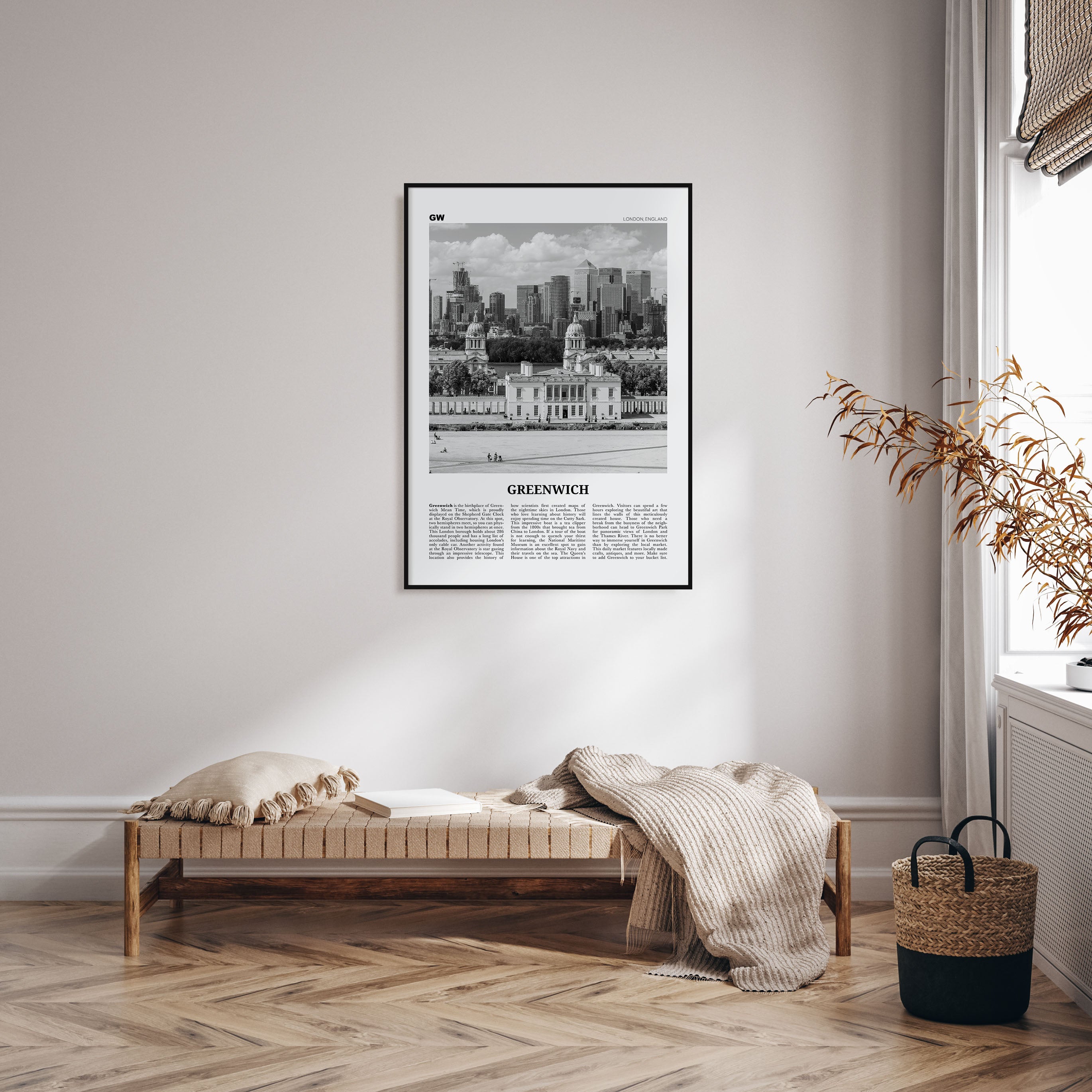 Greenwich, London Travel B&W Poster