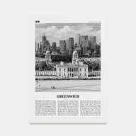 Greenwich, London Travel B&W Poster