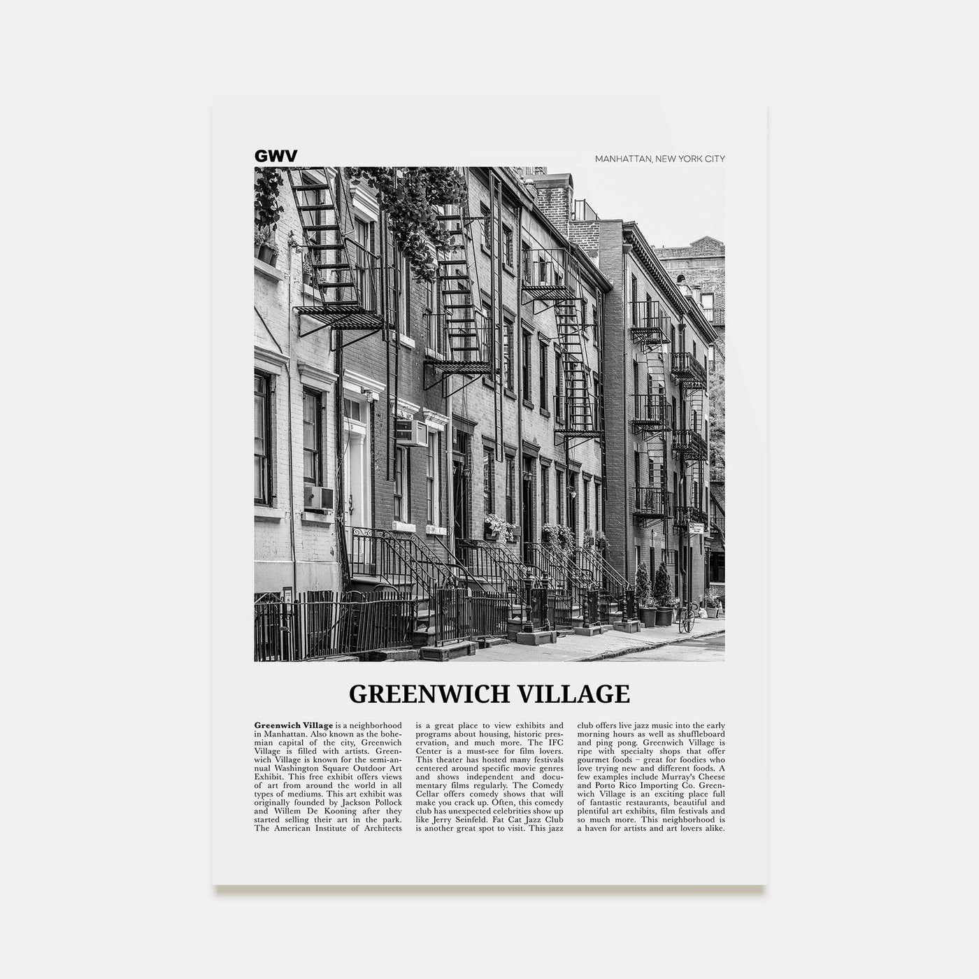 Greenwich Village Travel B&W Poster