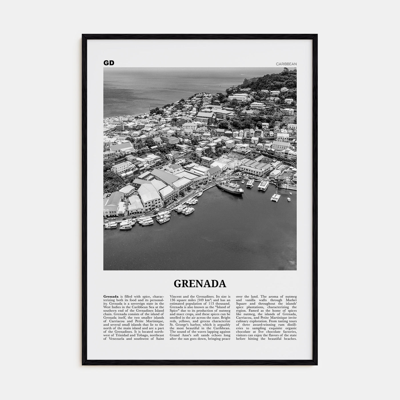Grenada Travel B&W Poster