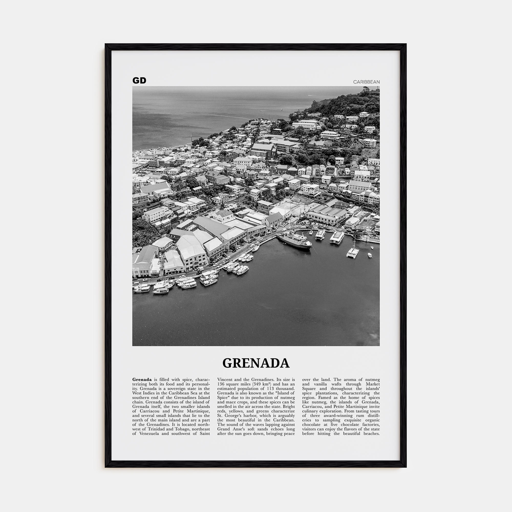 Grenada Travel B&W Poster
