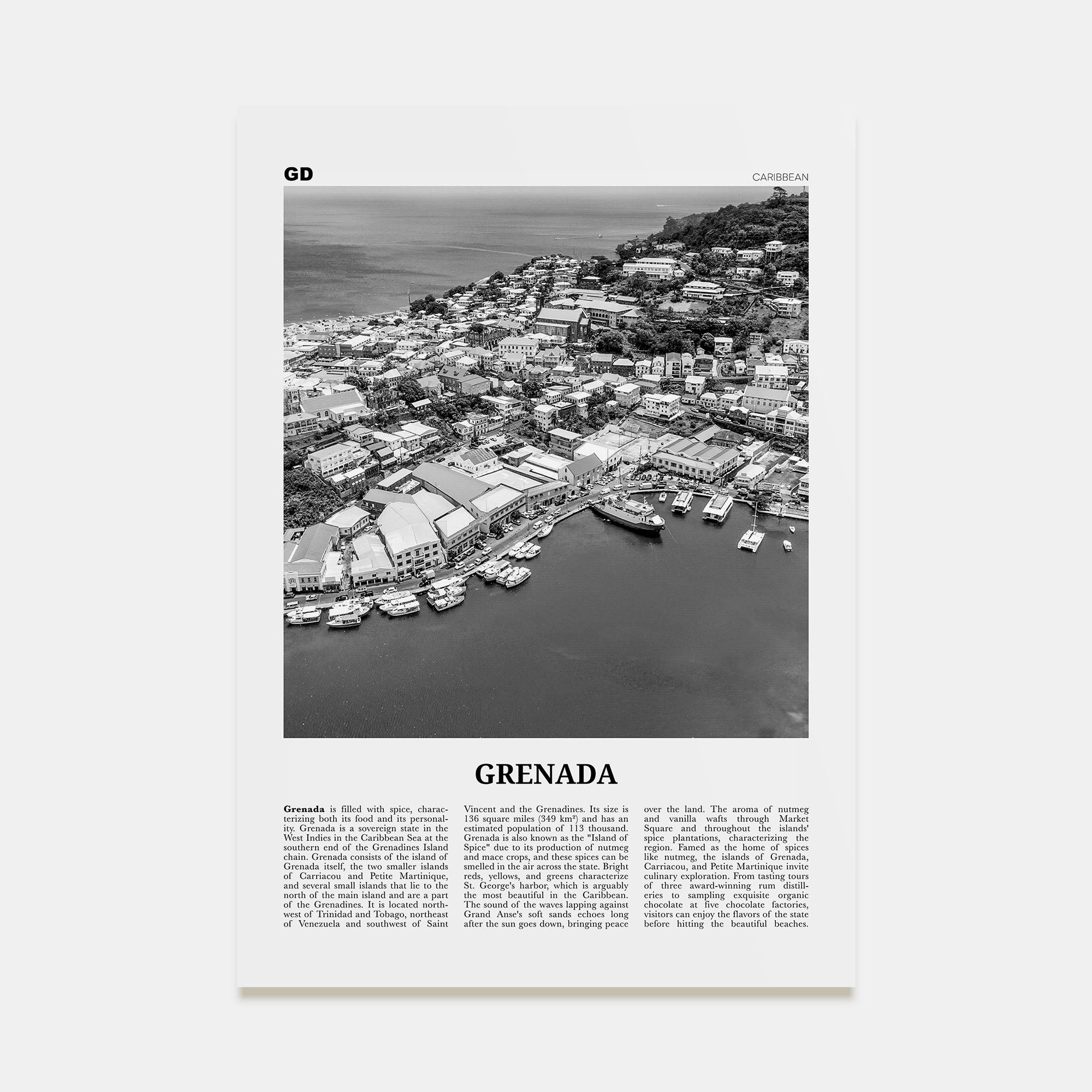 Grenada Travel B&W Poster