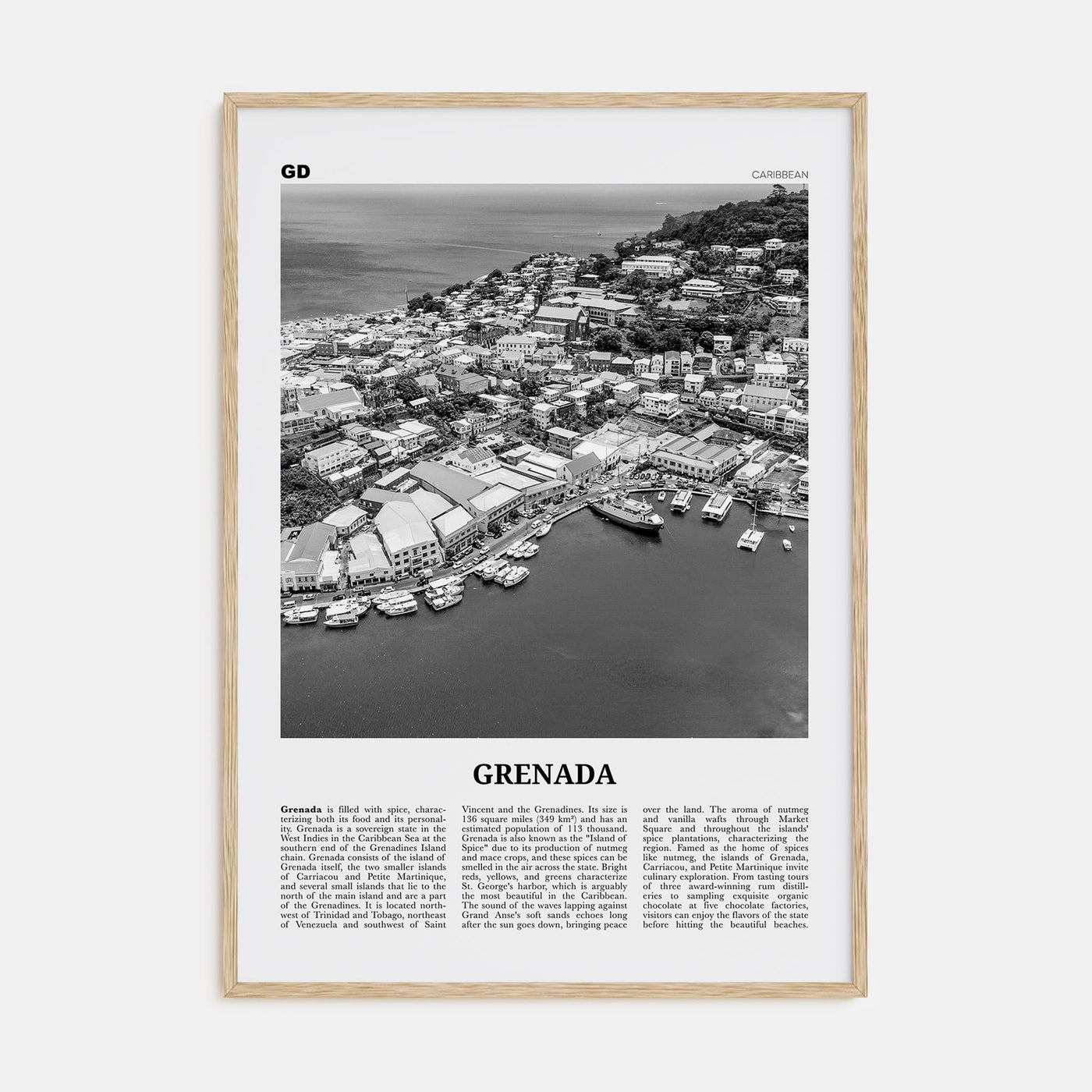 Grenada Travel B&W Poster