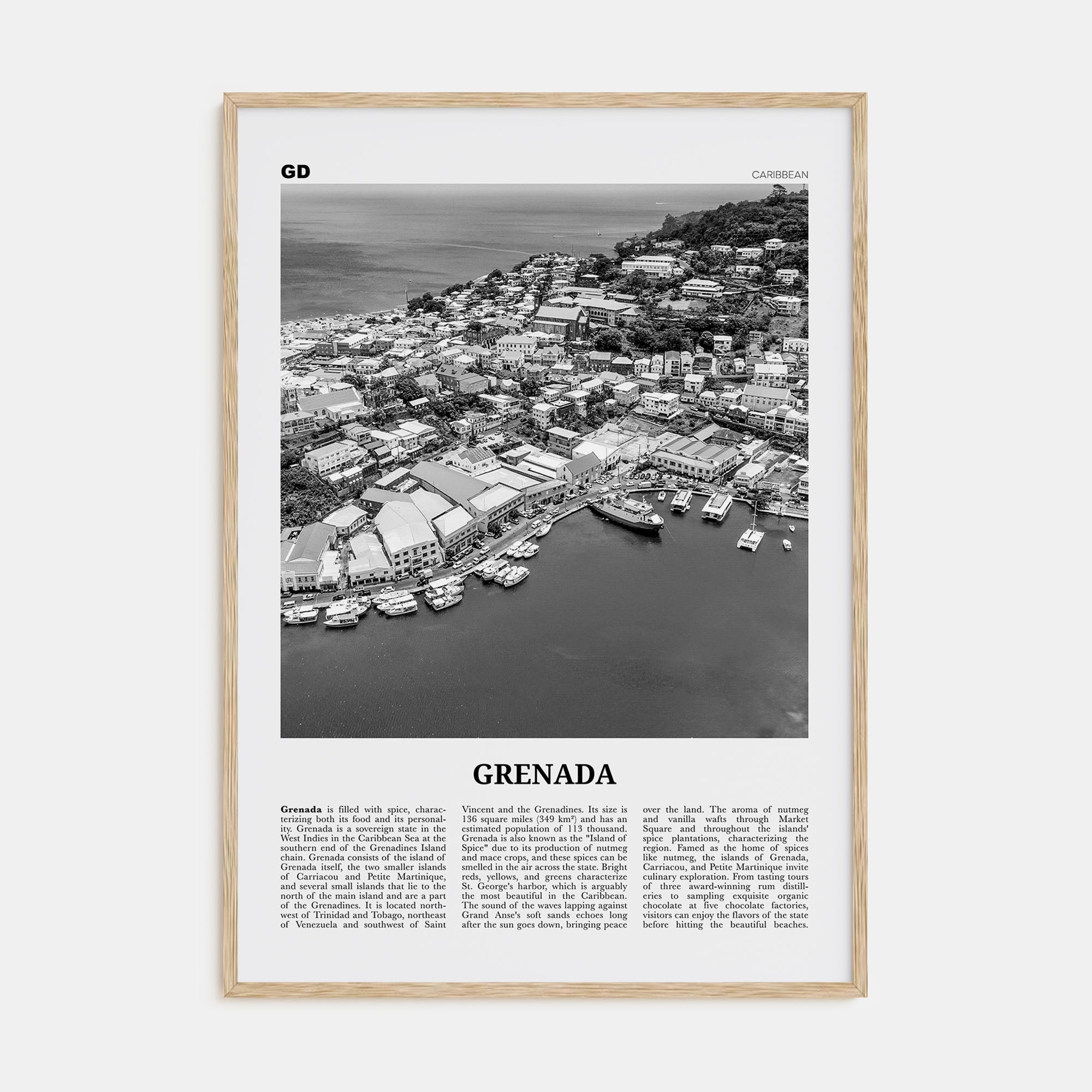 Grenada Travel B&W Poster