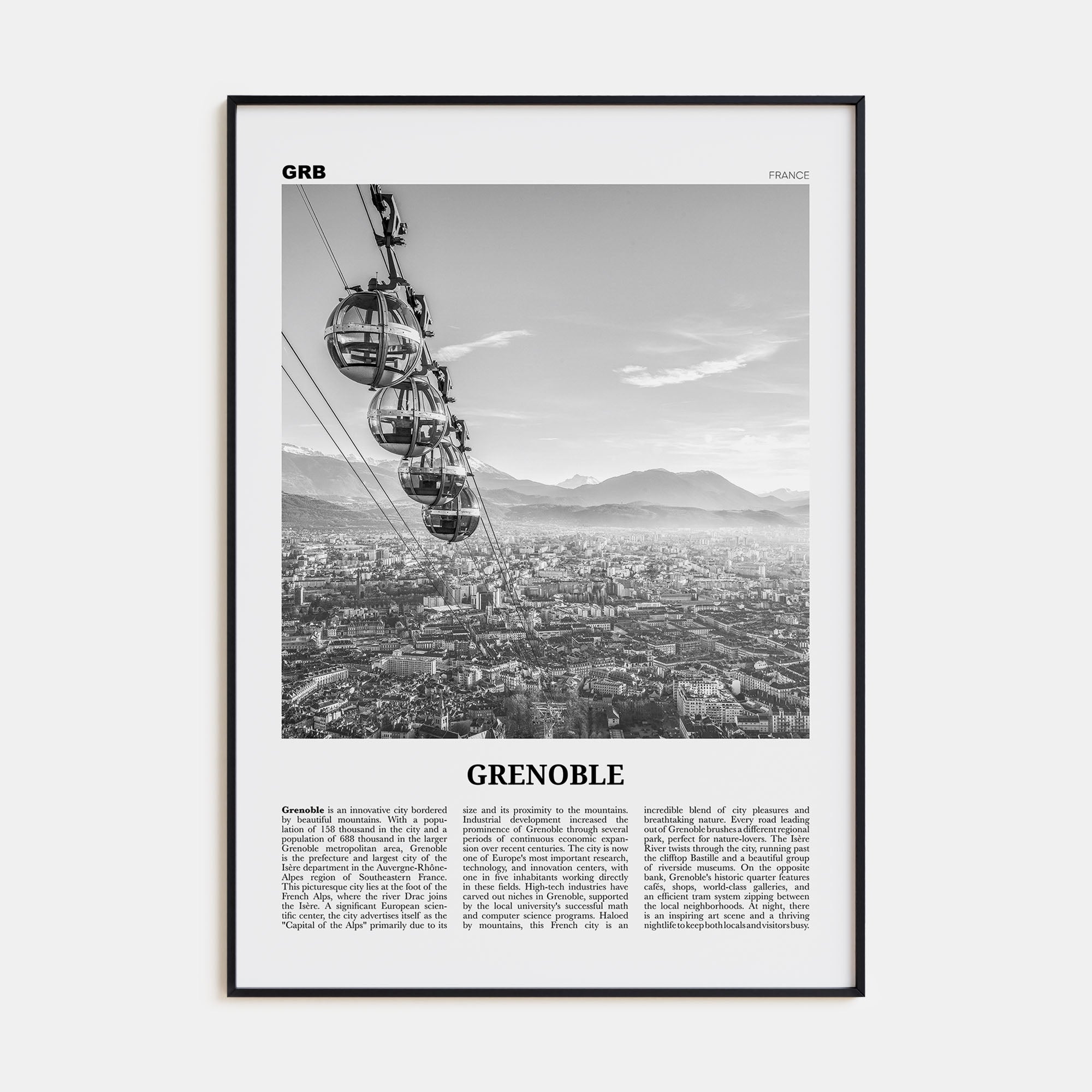 Grenoble Travel B&W Poster