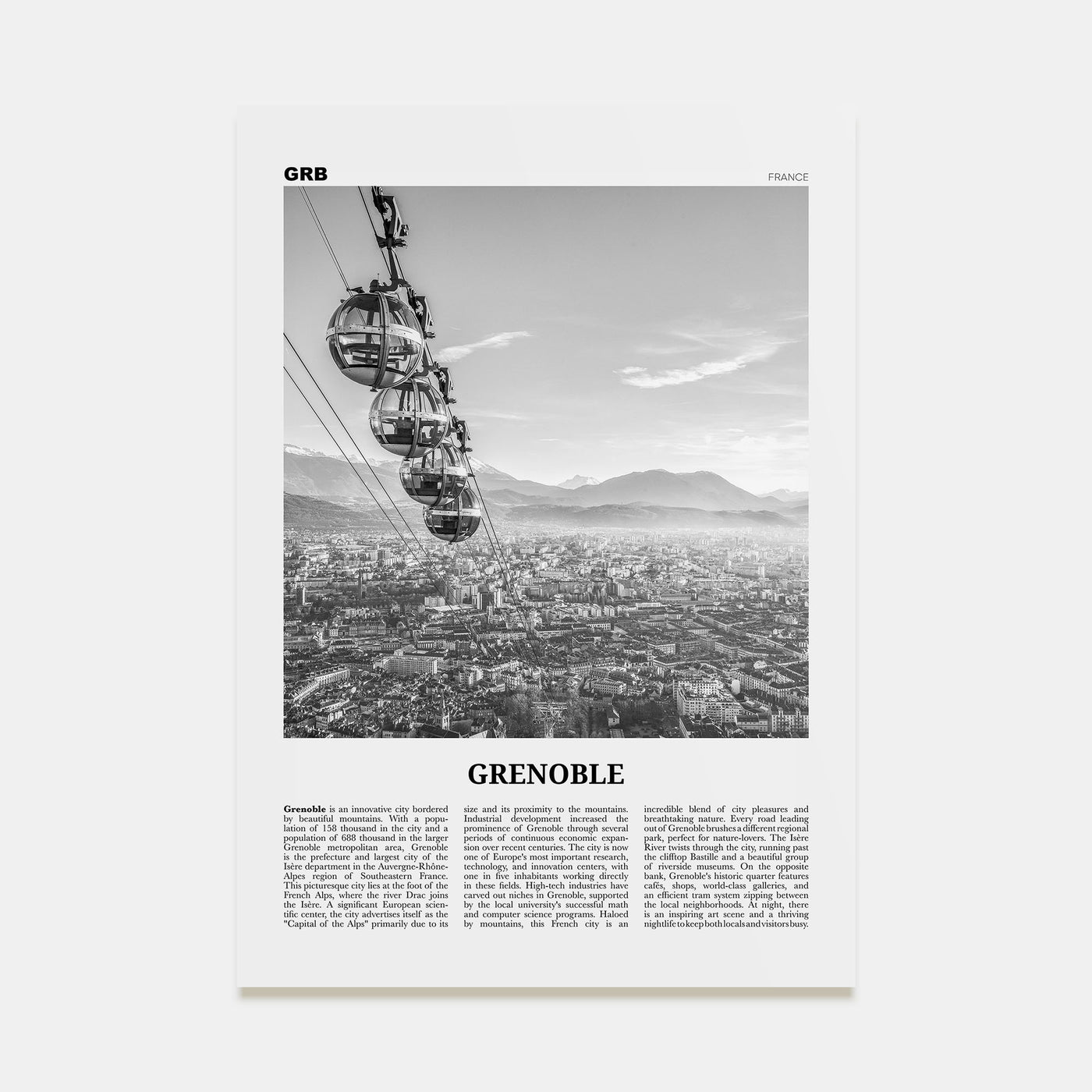 Grenoble Travel B&W Poster