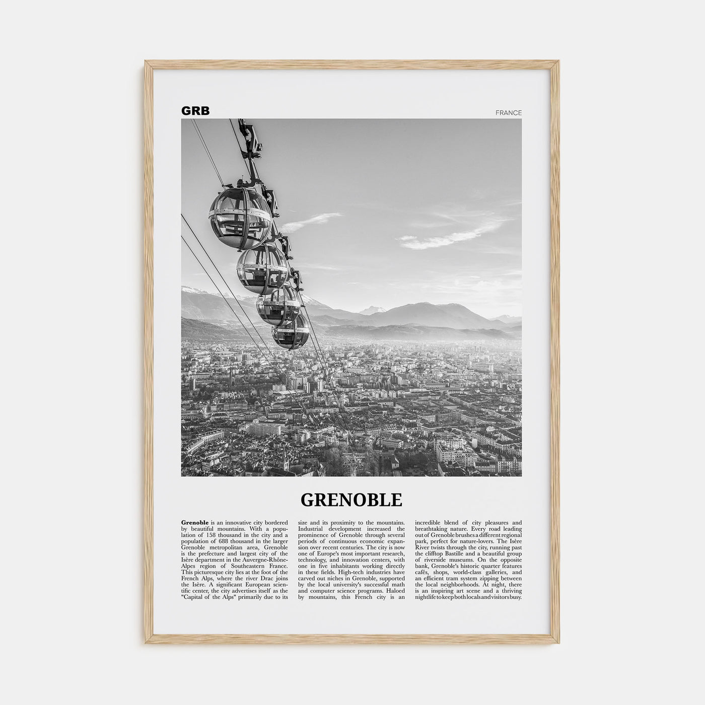 Grenoble Travel B&W Poster