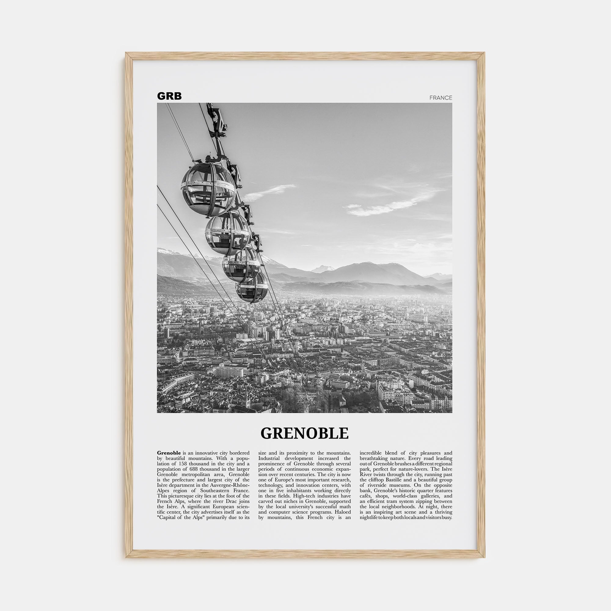 Grenoble Travel B&W Poster