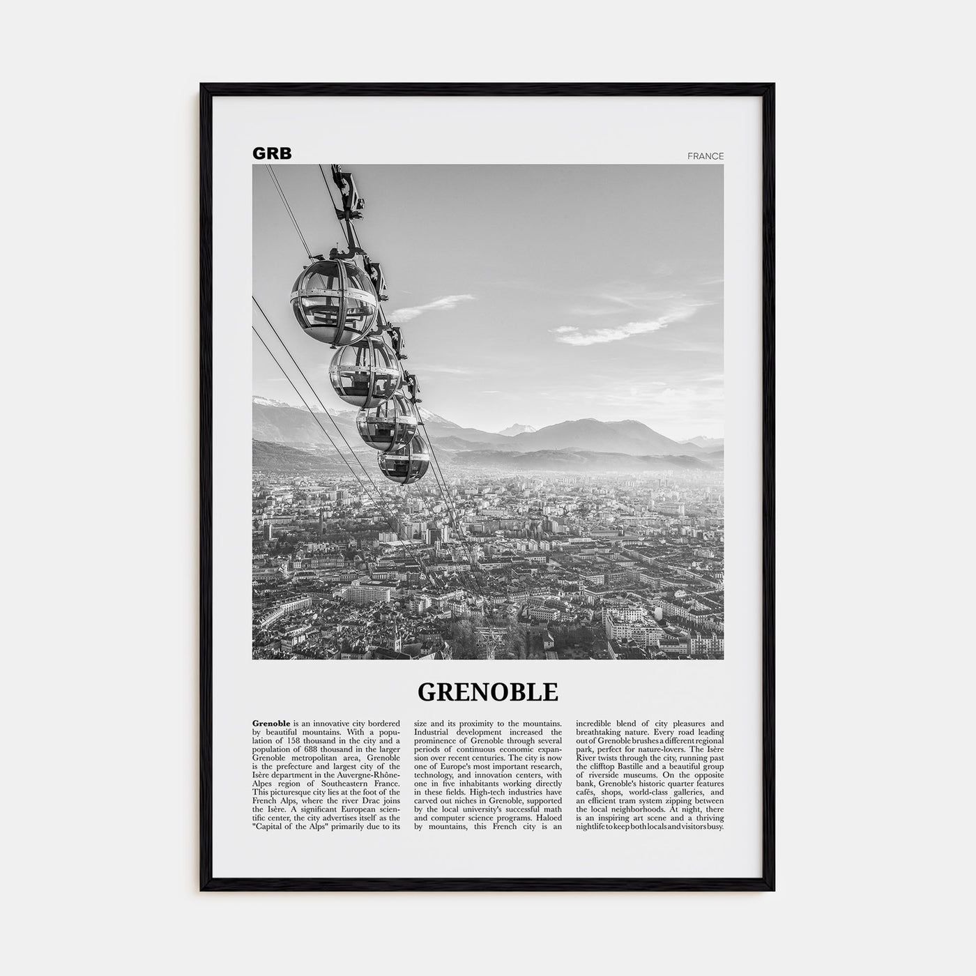 Grenoble Travel B&W Poster
