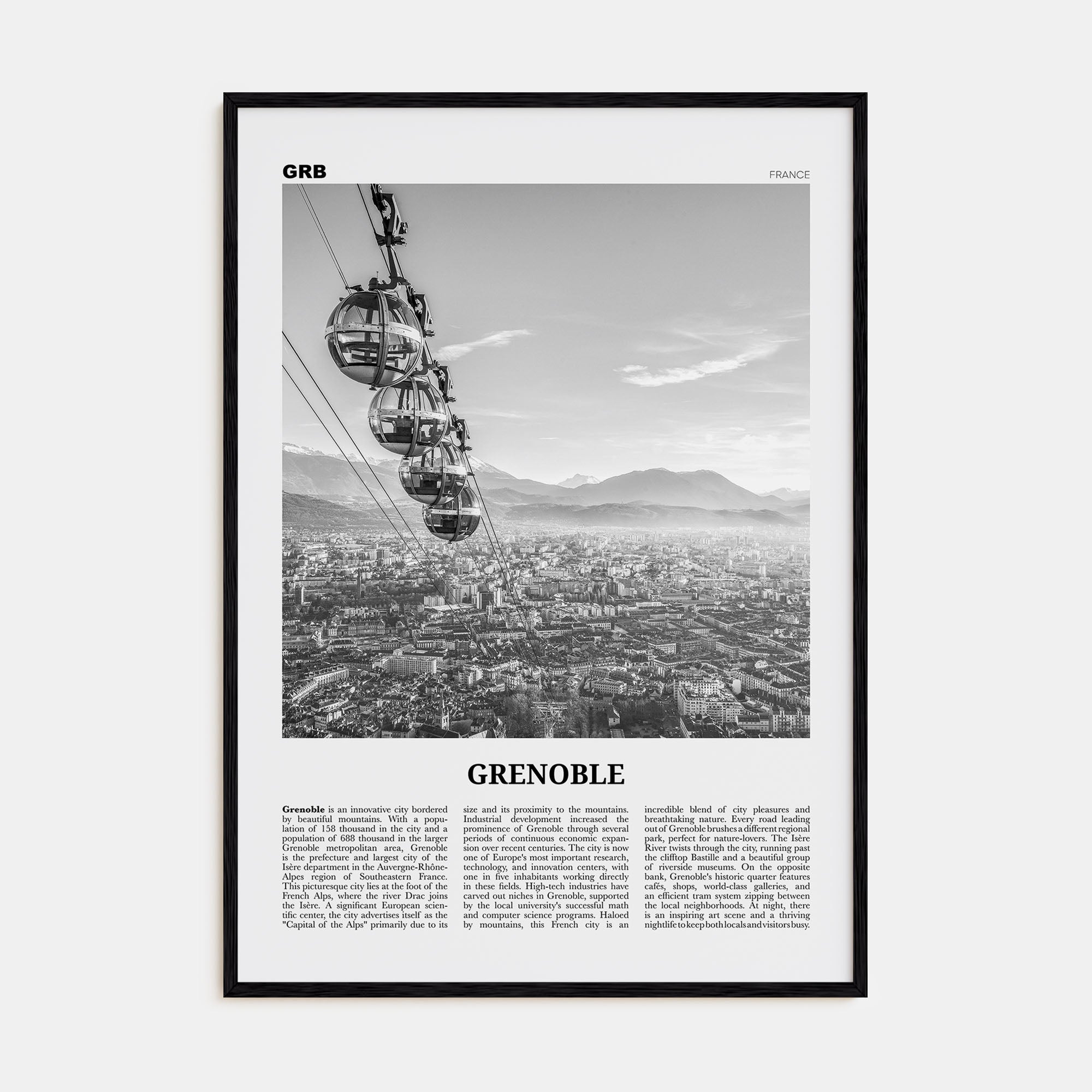 Grenoble Travel B&W Poster