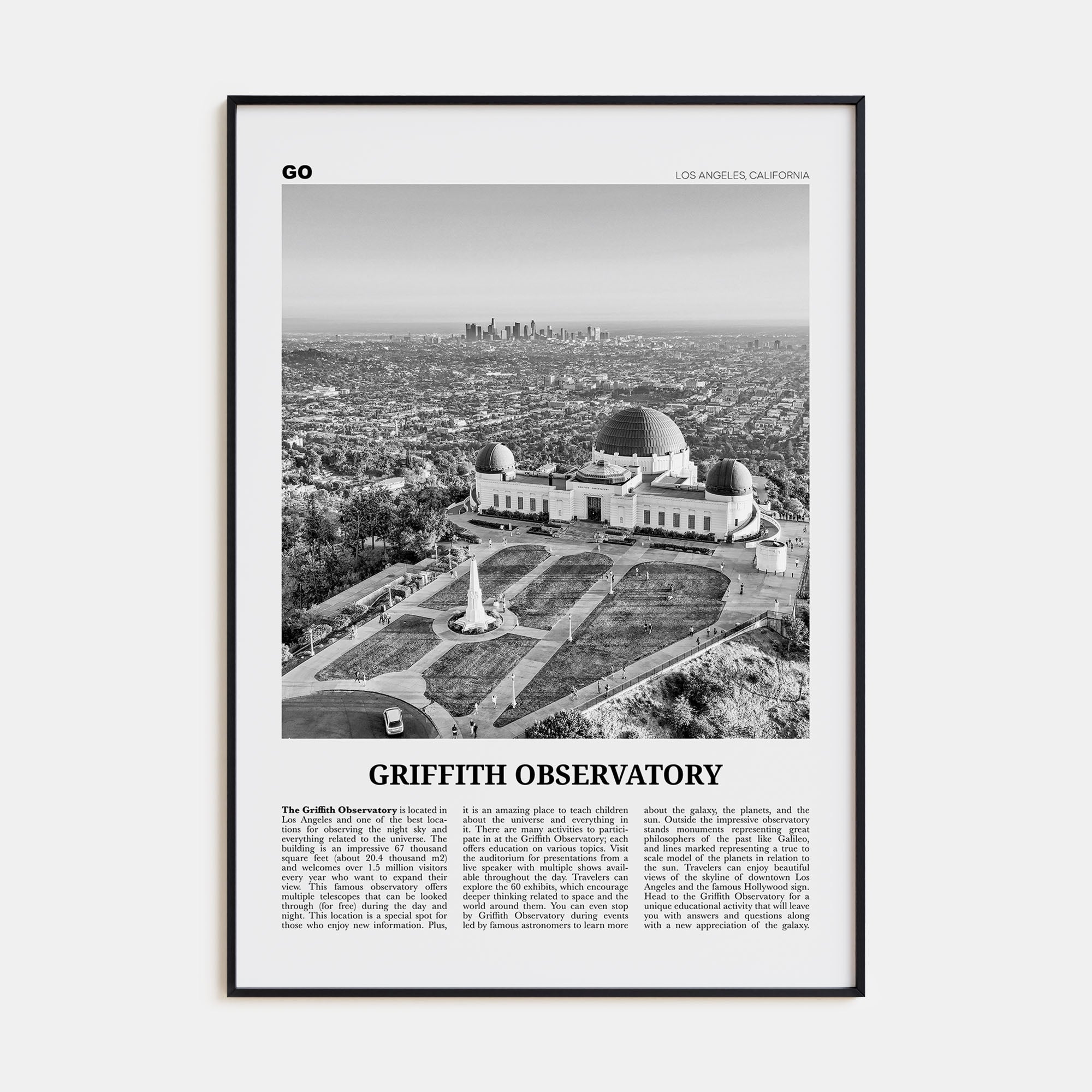 Griffith Observatory Travel B&W Poster