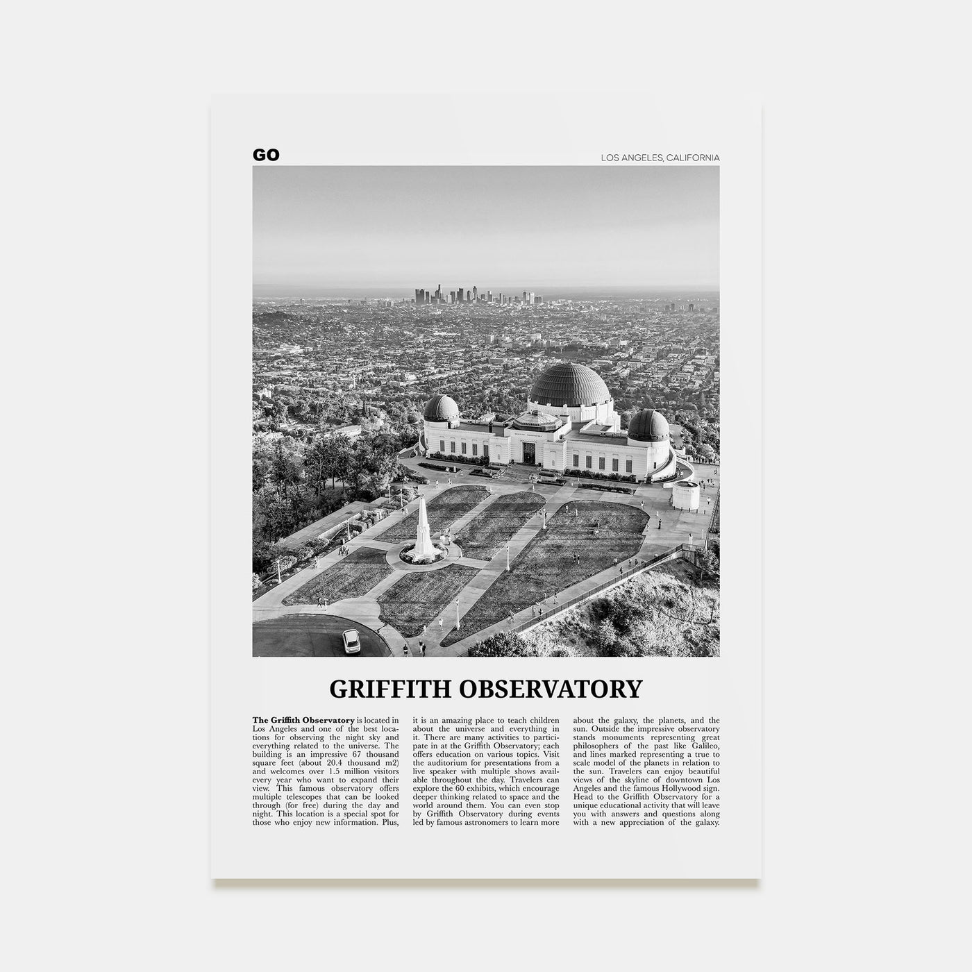 Griffith Observatory Travel B&W Poster