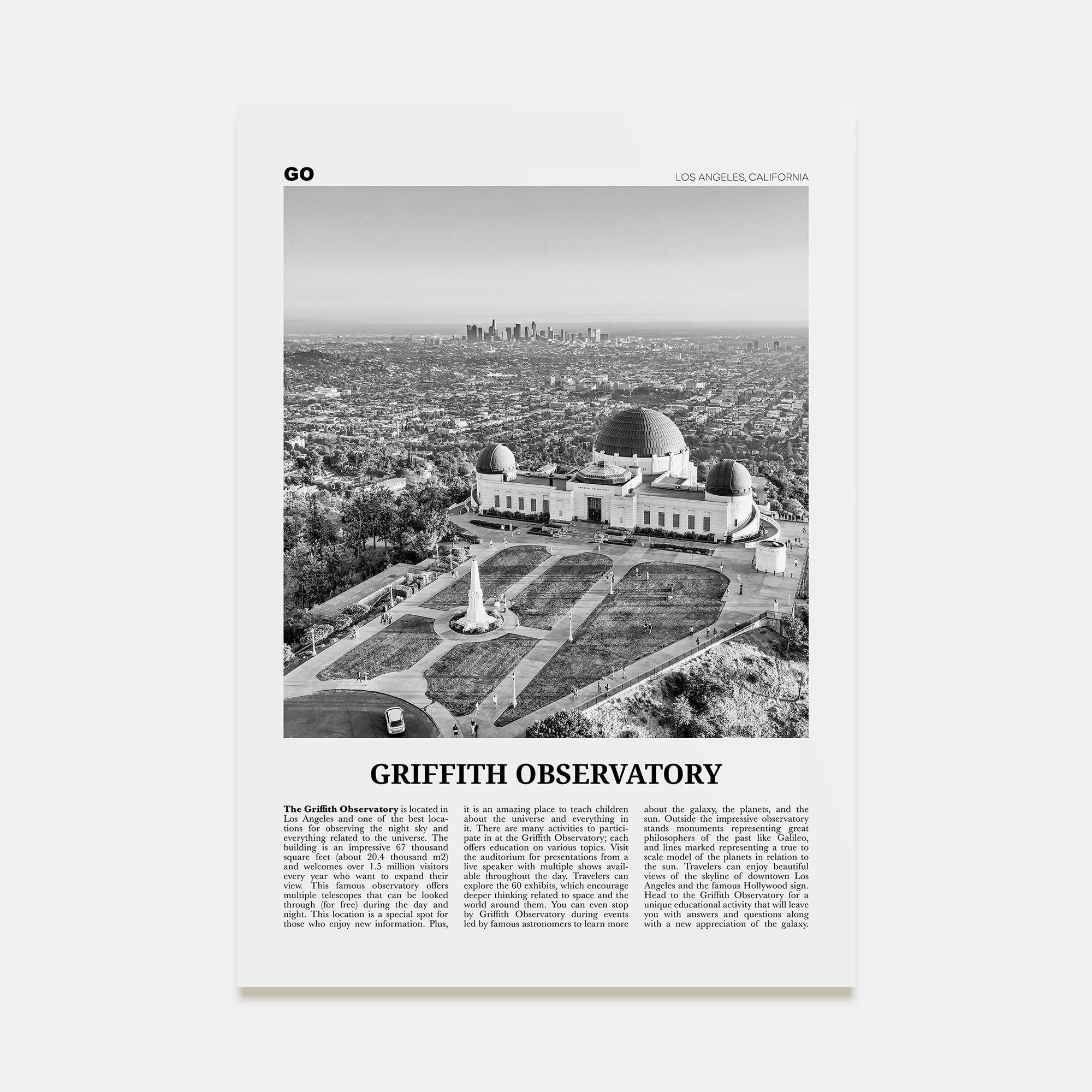 Griffith Observatory Travel B&W Poster