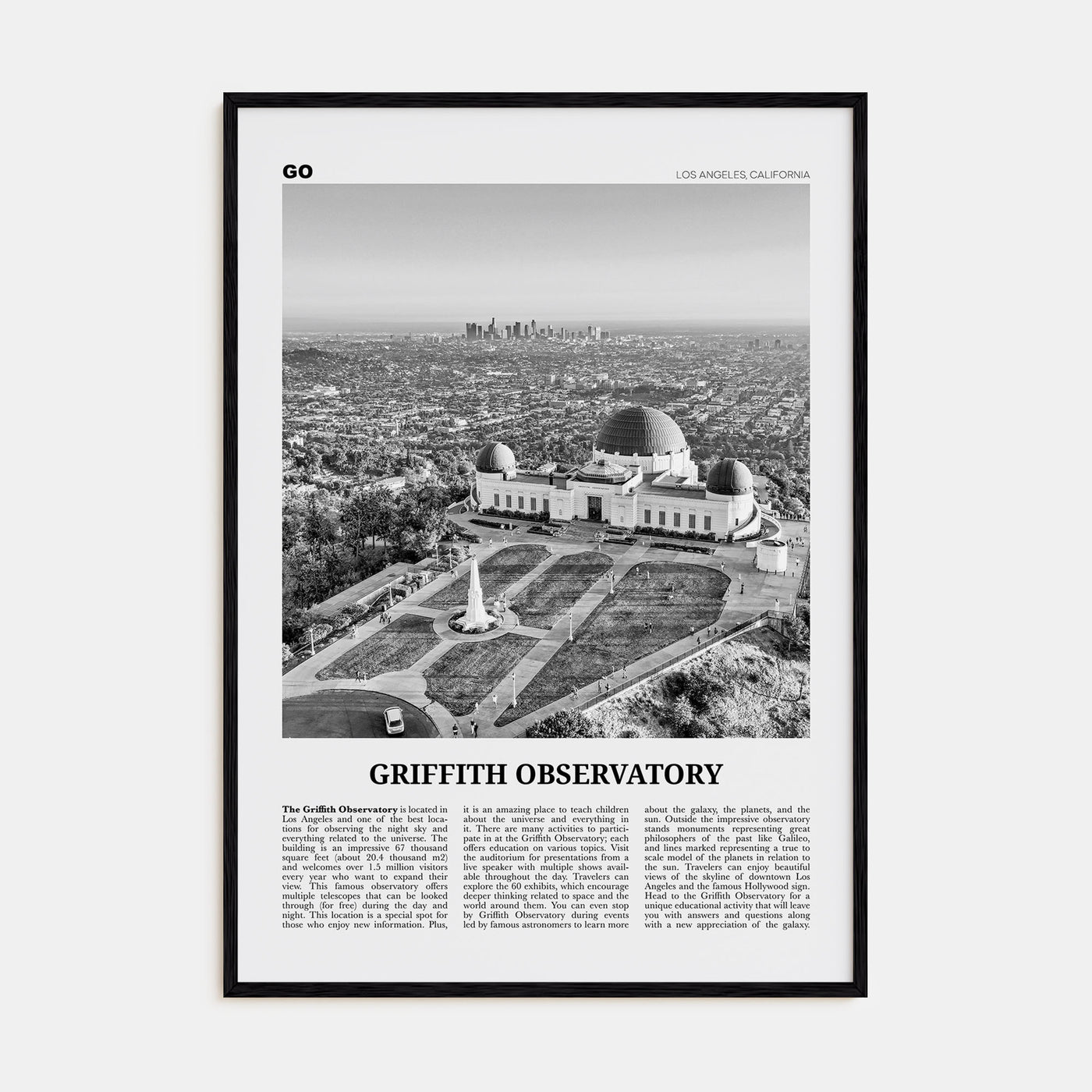Griffith Observatory Travel B&W Poster