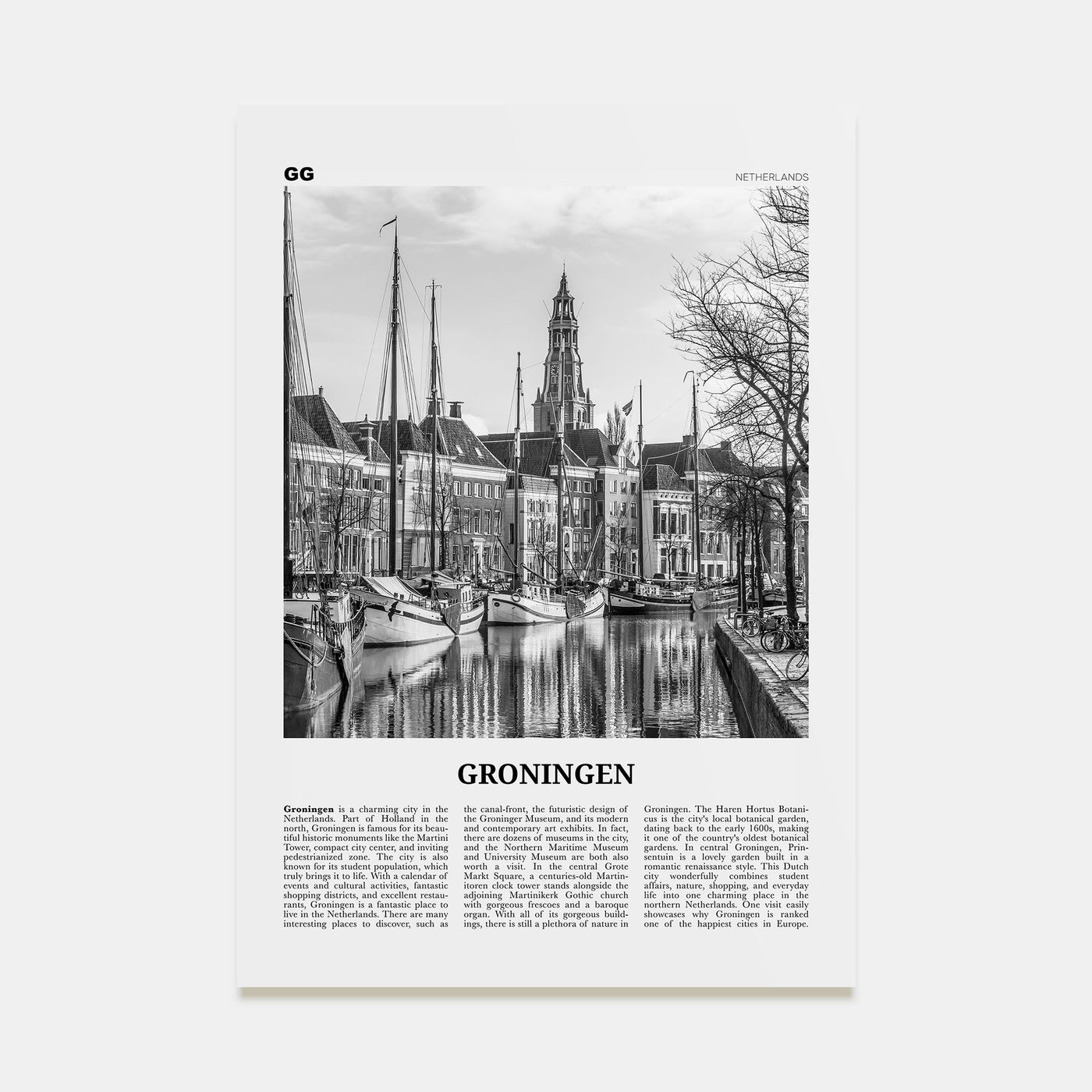 Groningen Travel B&W Poster