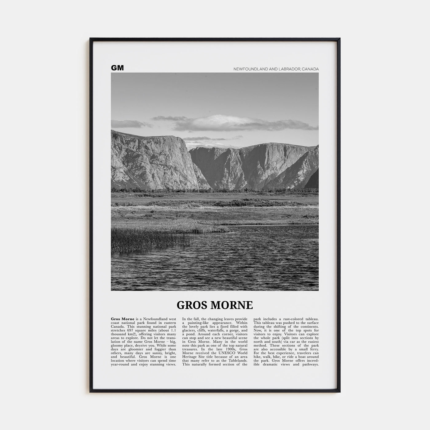 Gros Morne Travel B&W Poster