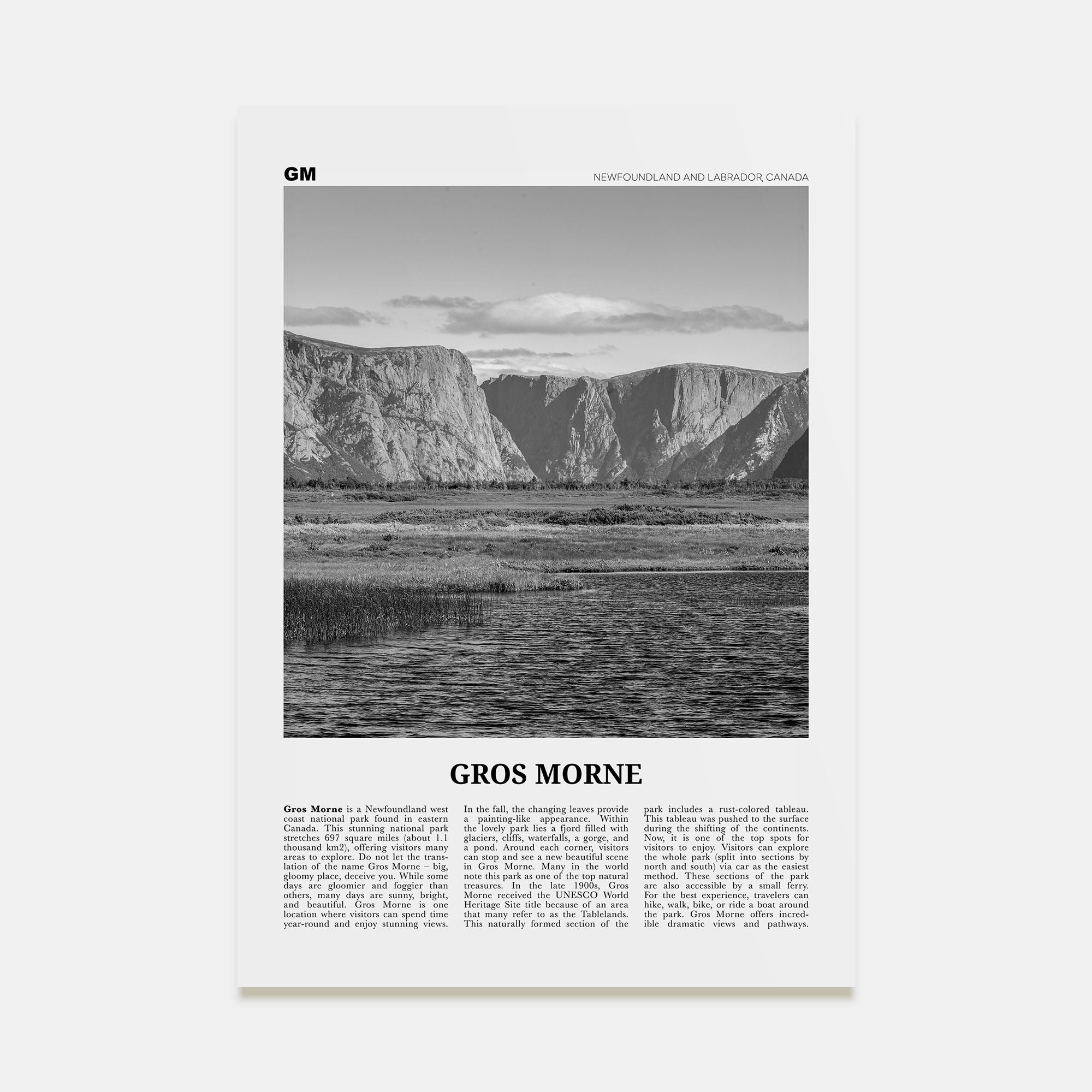 Gros Morne Travel B&W Poster