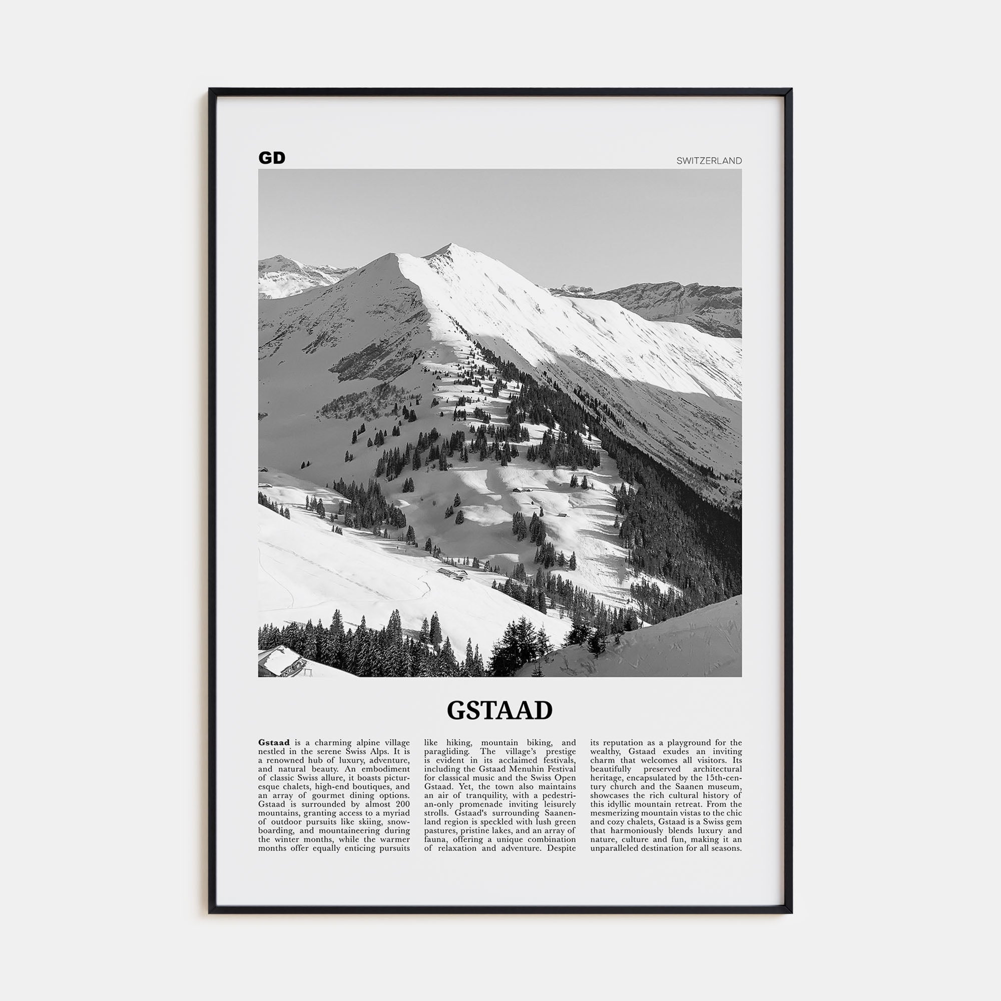 Gstaad Travel B&W Poster