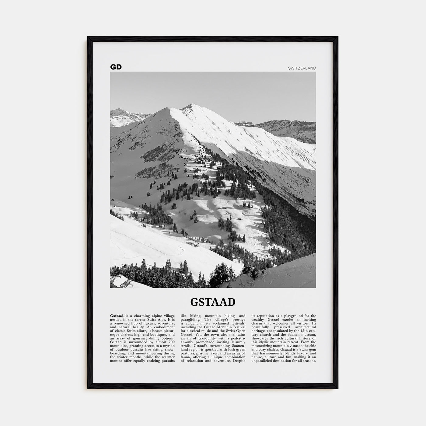 Gstaad Travel B&W Poster