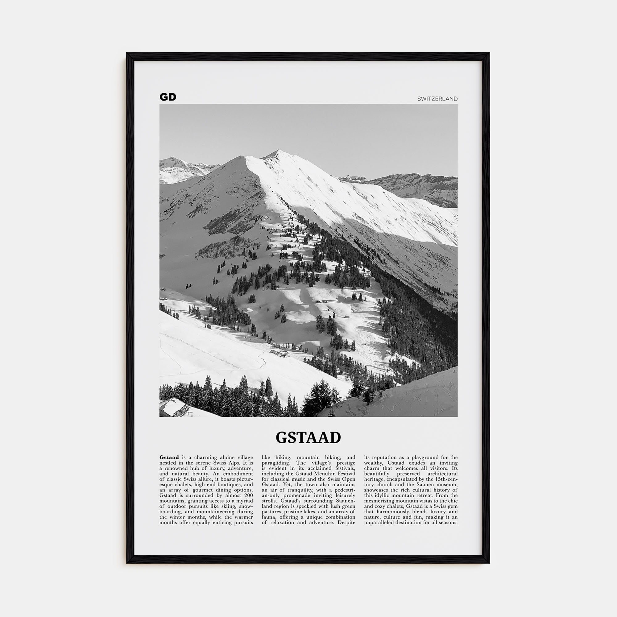 Gstaad Travel B&W Poster