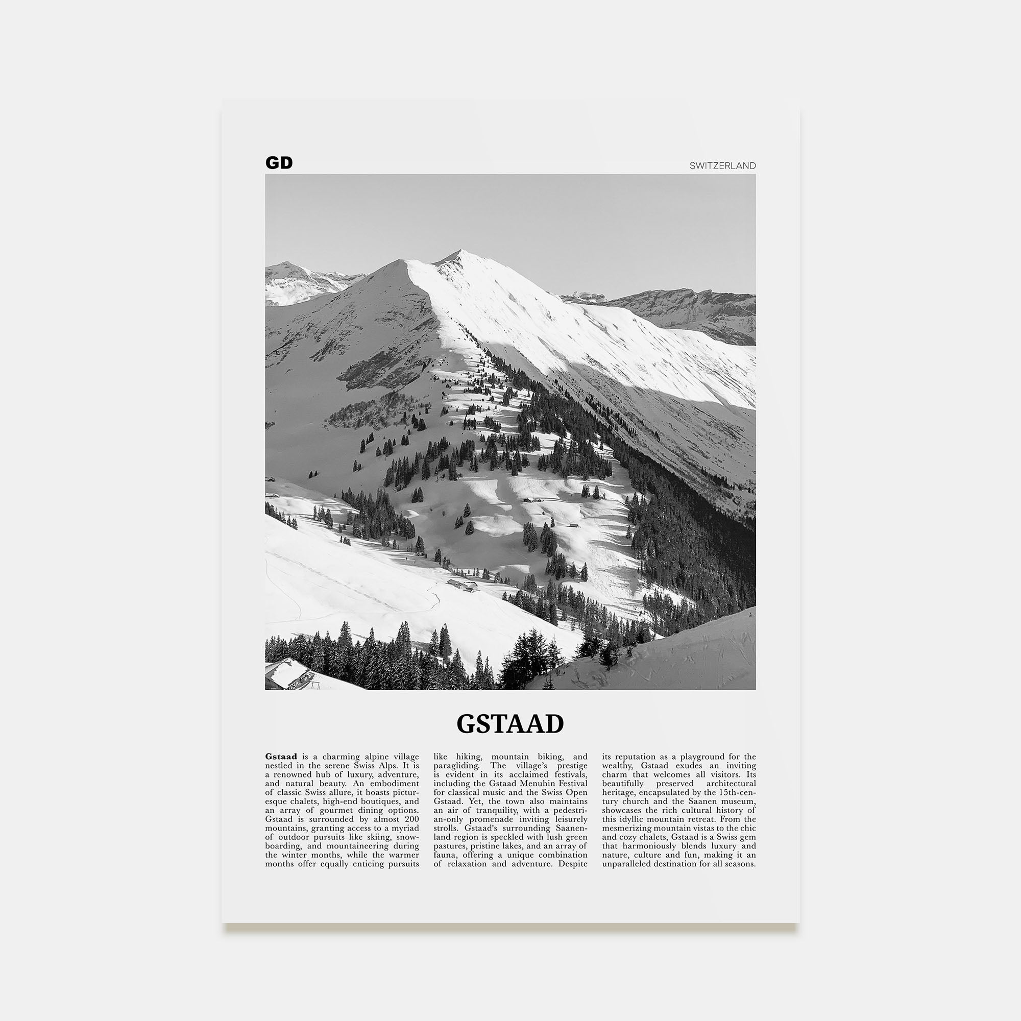 Gstaad Travel B&W Poster