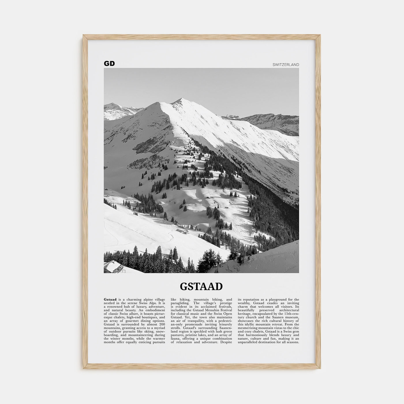 Gstaad Travel B&W Poster