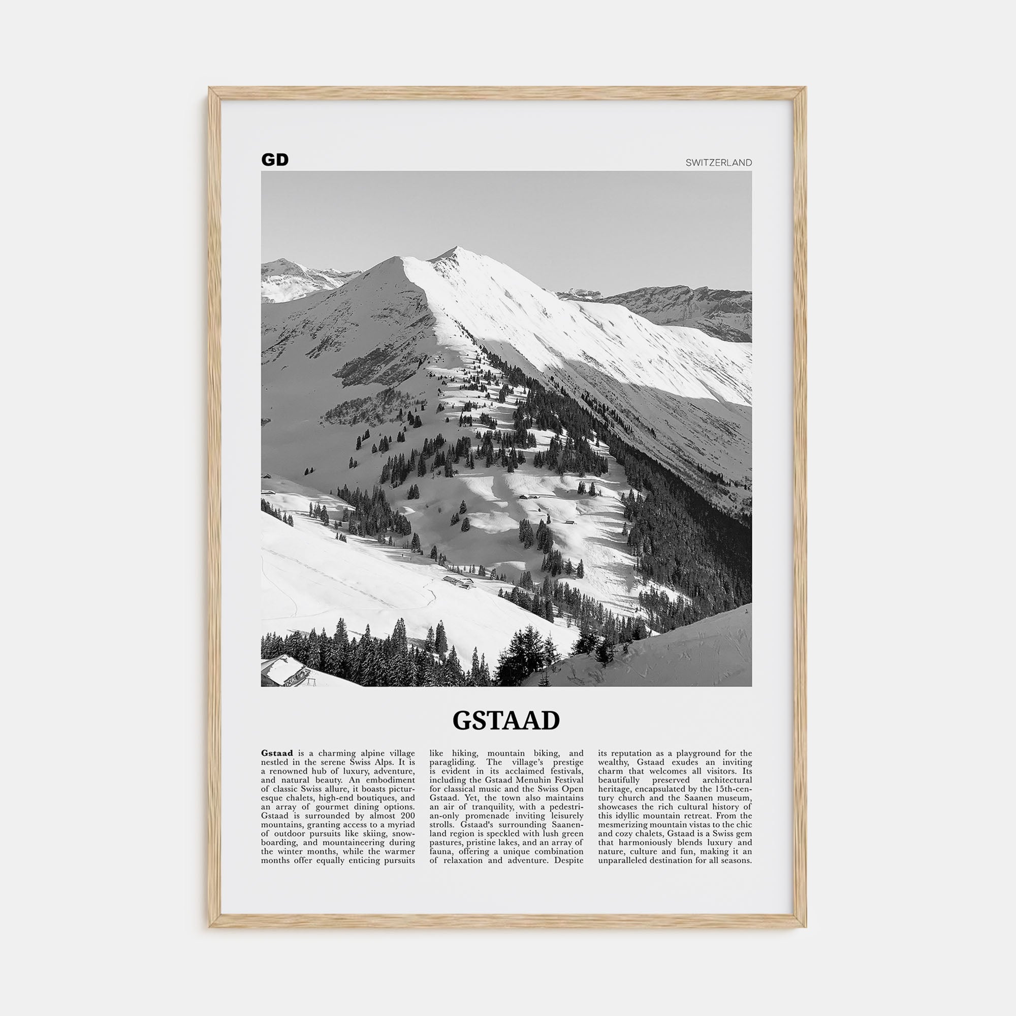 Gstaad Travel B&W Poster