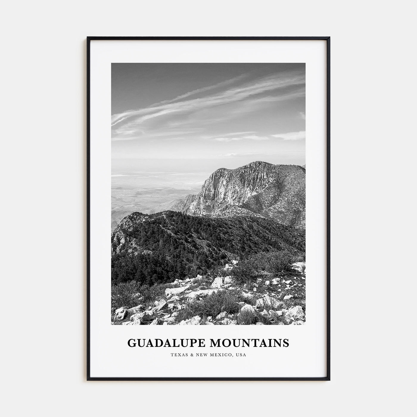 Guadalupe Mountains Portrait B&W Poster