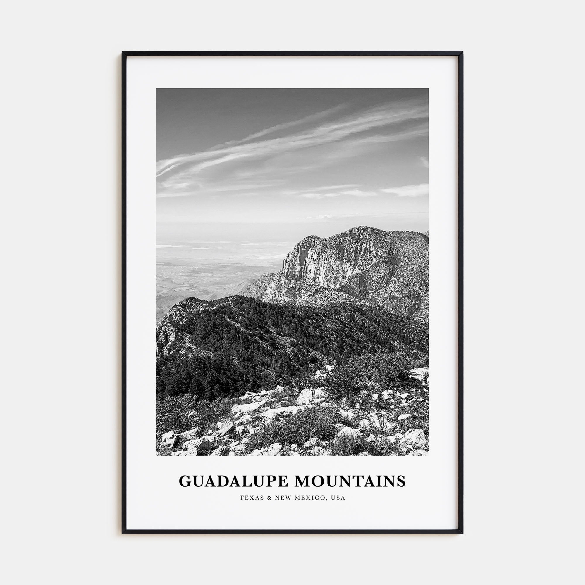 Guadalupe Mountains Portrait B&W Poster