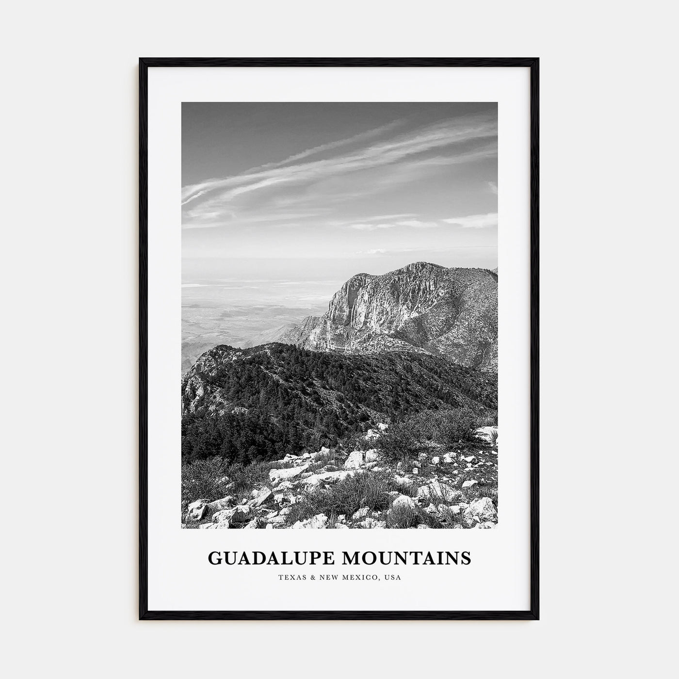 Guadalupe Mountains Portrait B&W Poster
